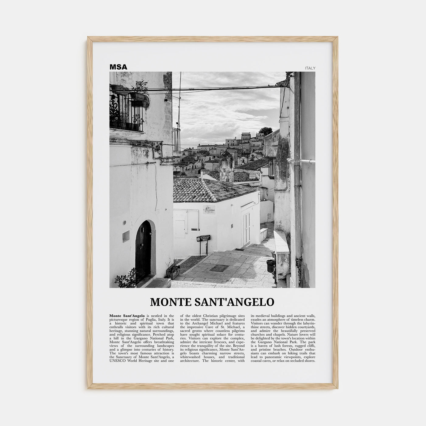Monte Sant'Angelo Travel B&W Poster