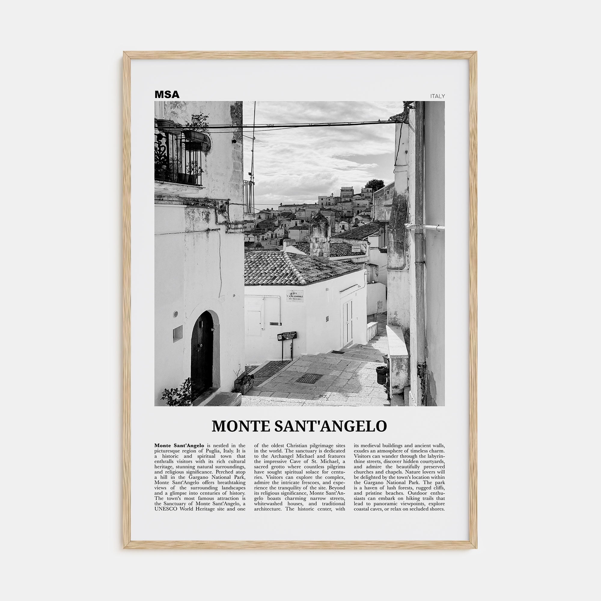 Monte Sant'Angelo Travel B&W Poster