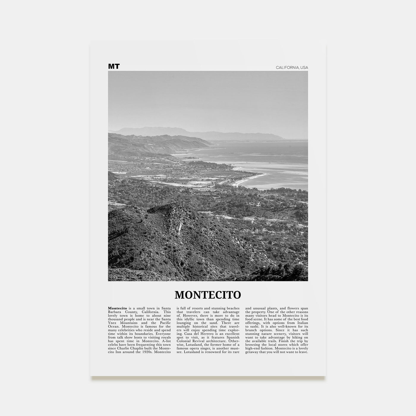 Montecito Travel B&W Poster