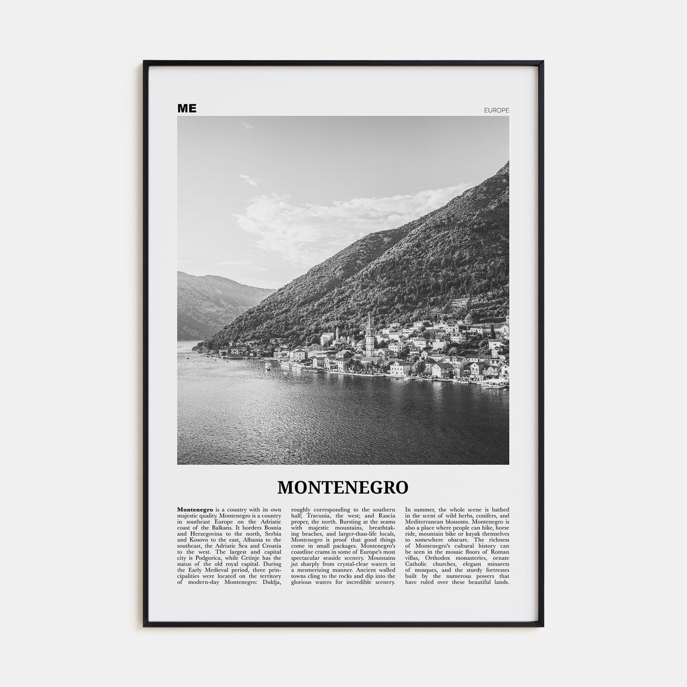 Montenegro Travel B&W Poster