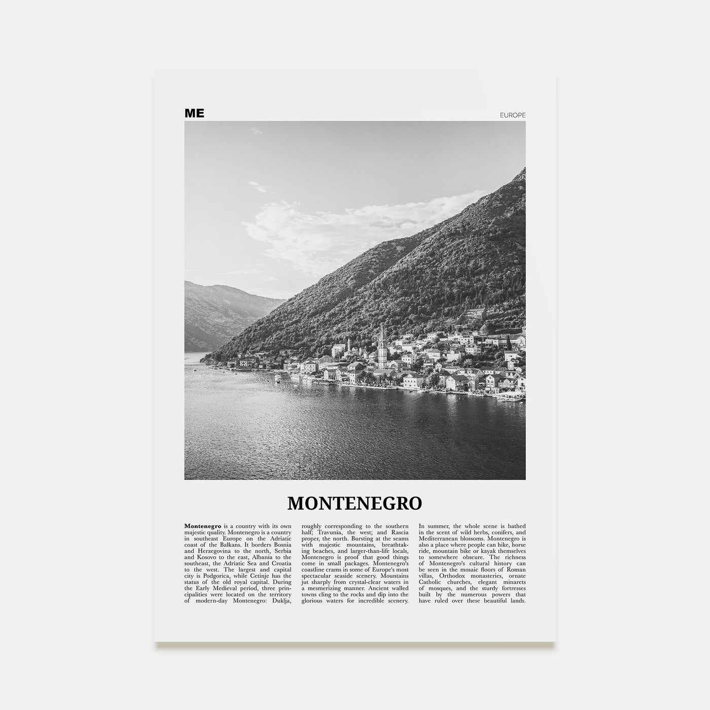 Montenegro Travel B&W Poster