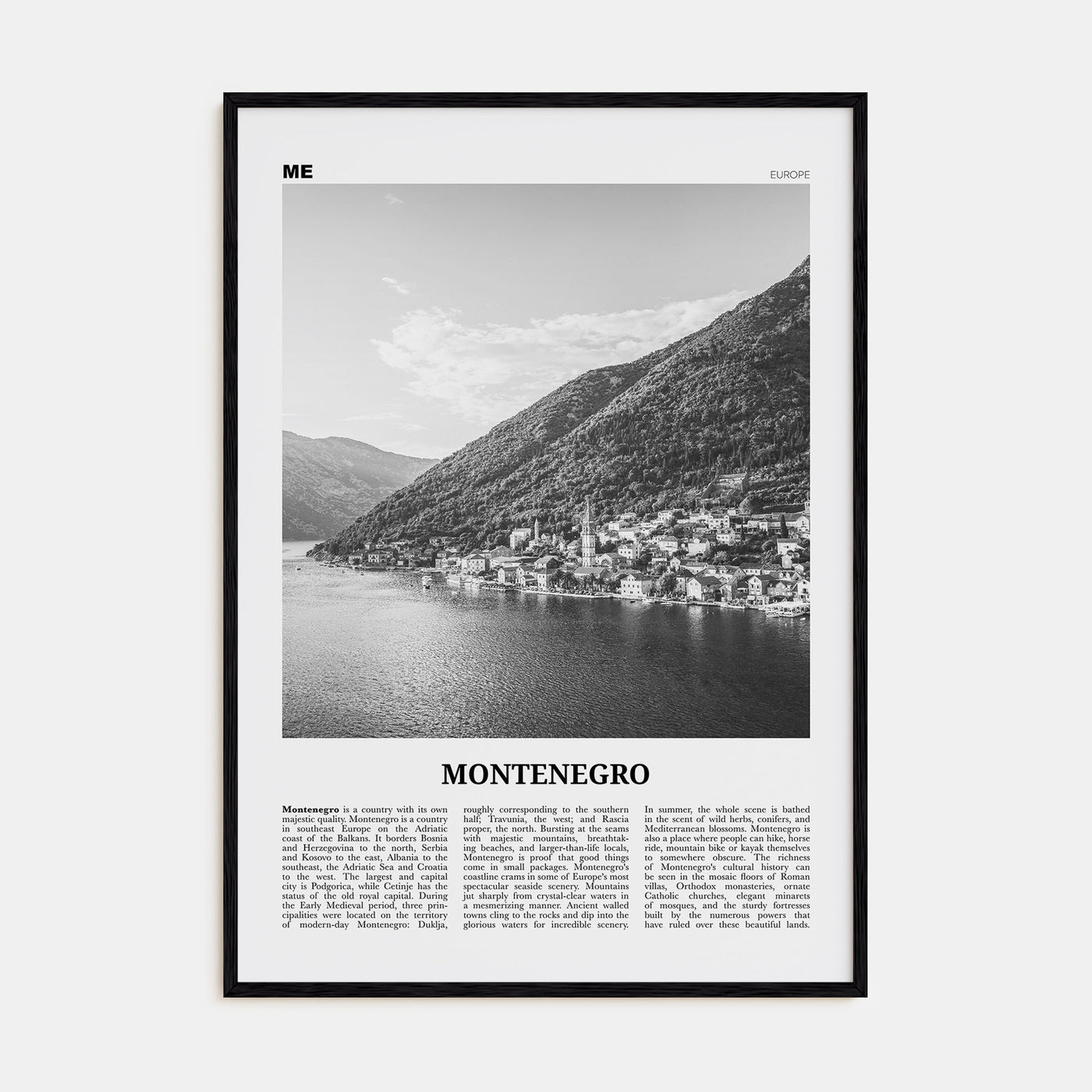 Montenegro Travel B&W Poster