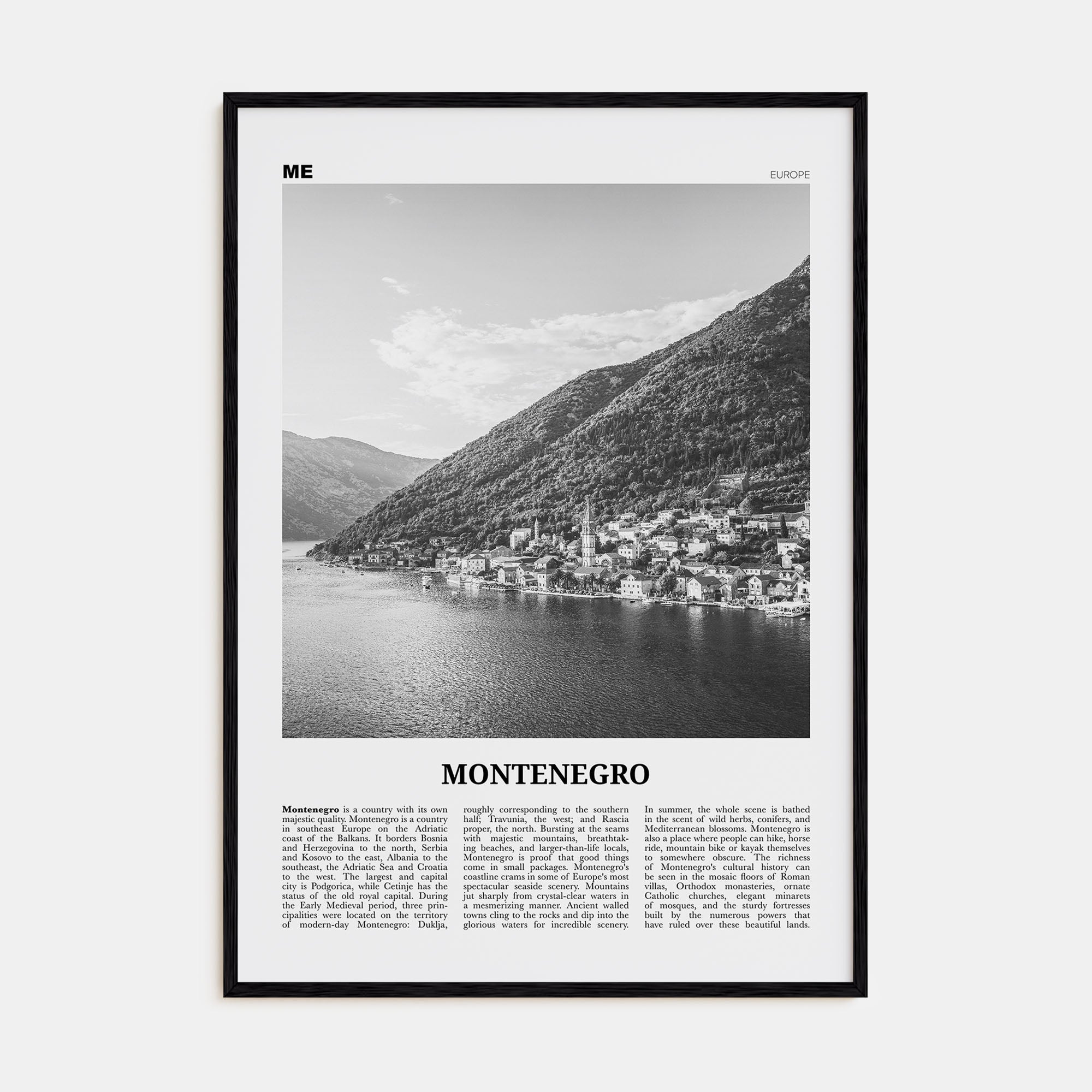Montenegro Travel B&W Poster