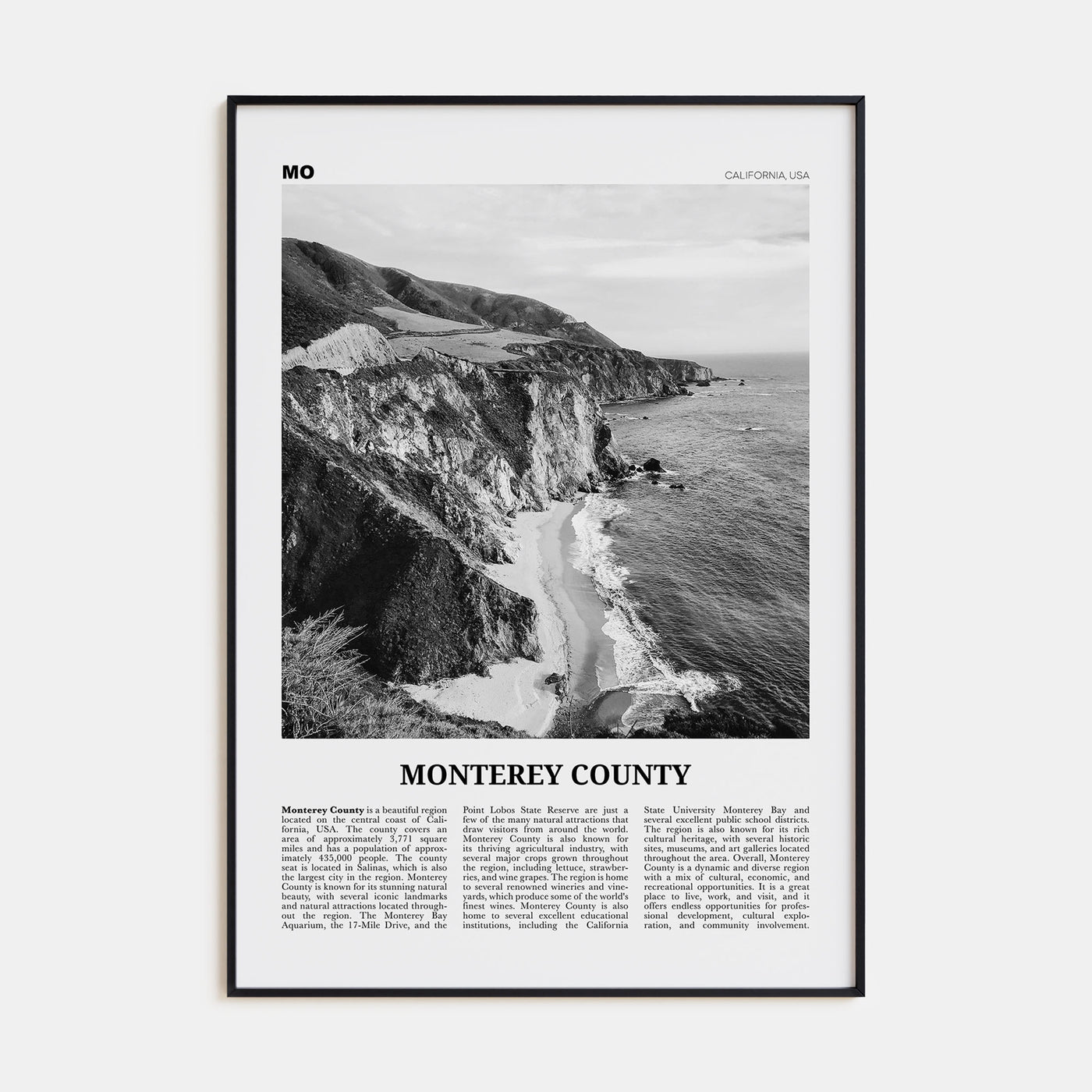 Monterey County Travel B&W Poster