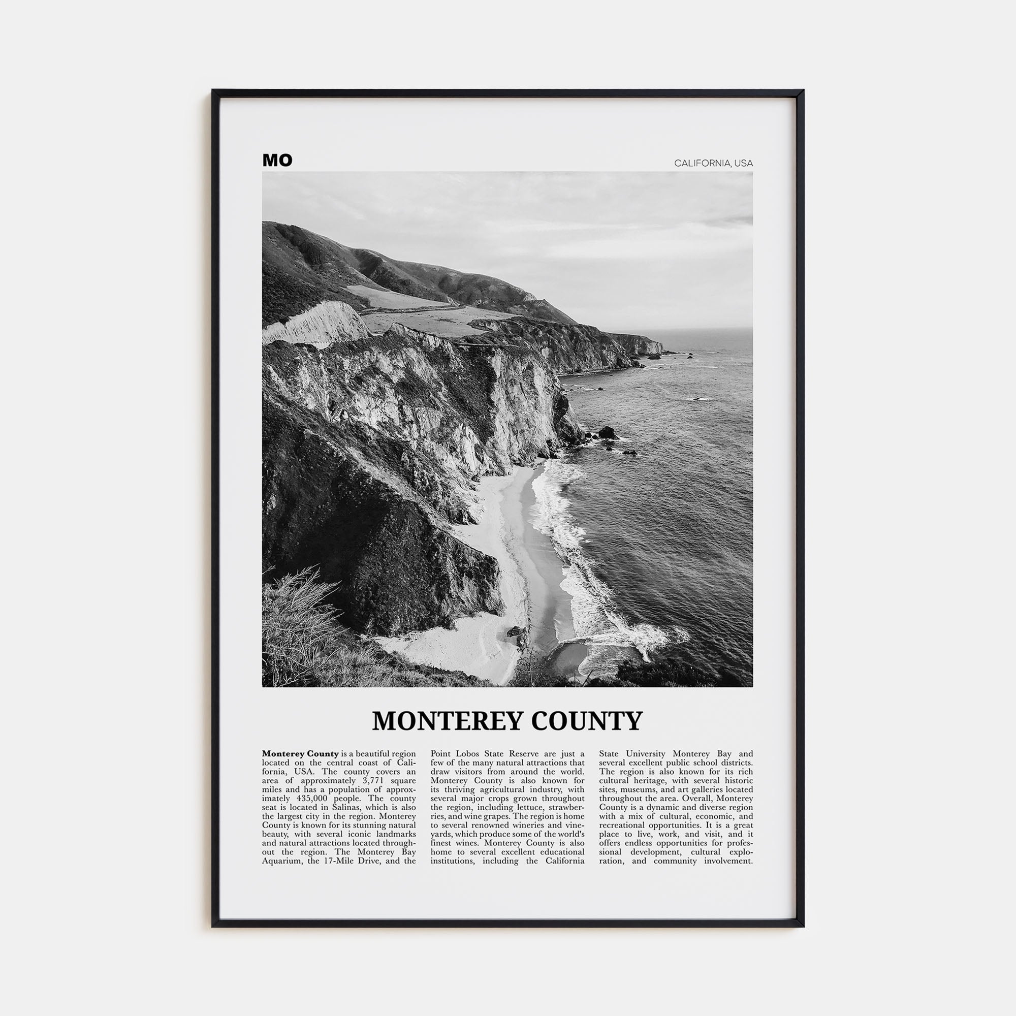 Monterey County Travel B&W Poster