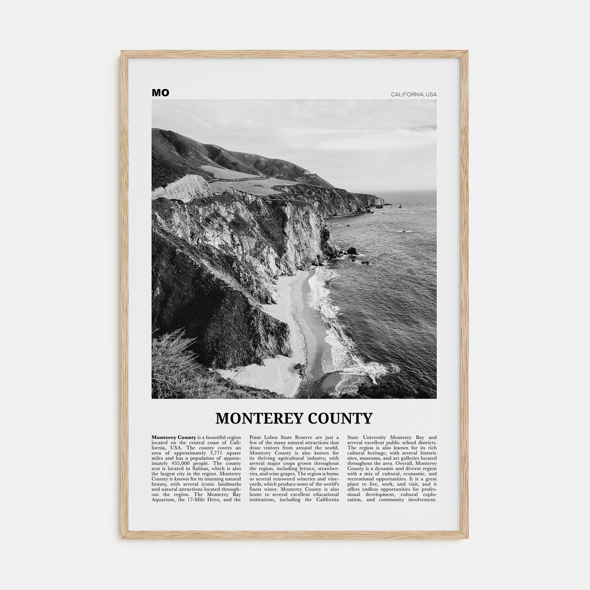 Monterey County Travel B&W Poster