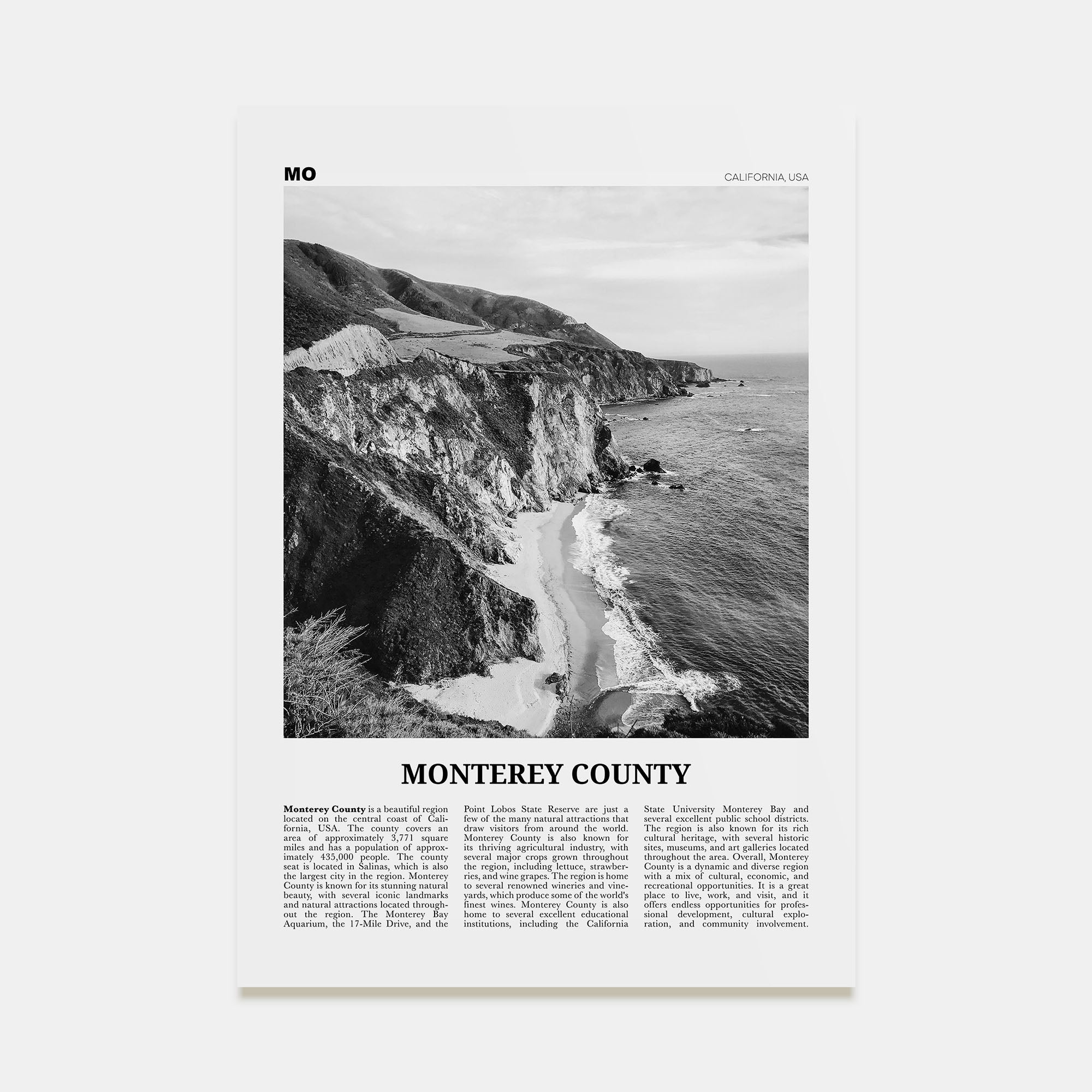 Monterey County Travel B&W Poster