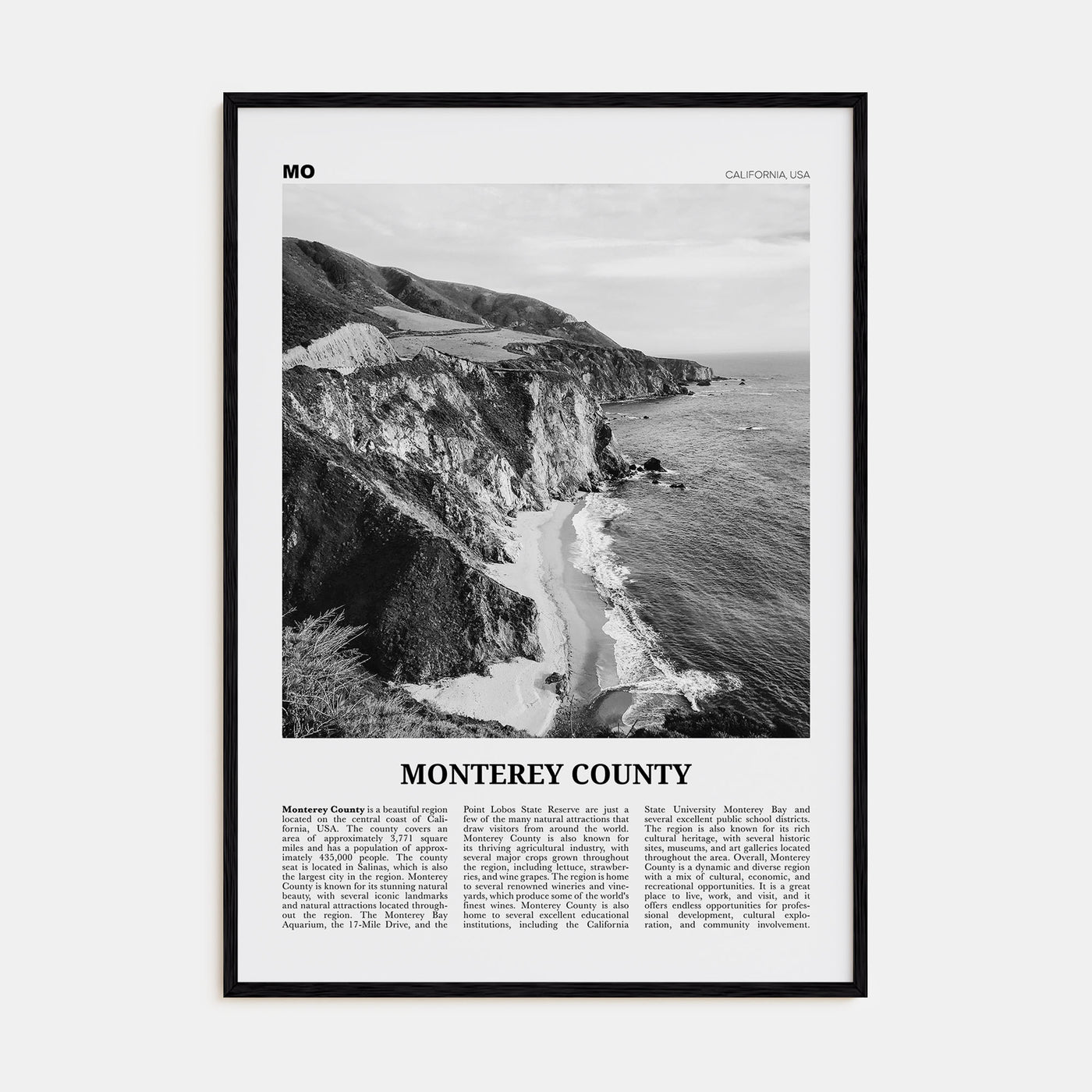 Monterey County Travel B&W Poster