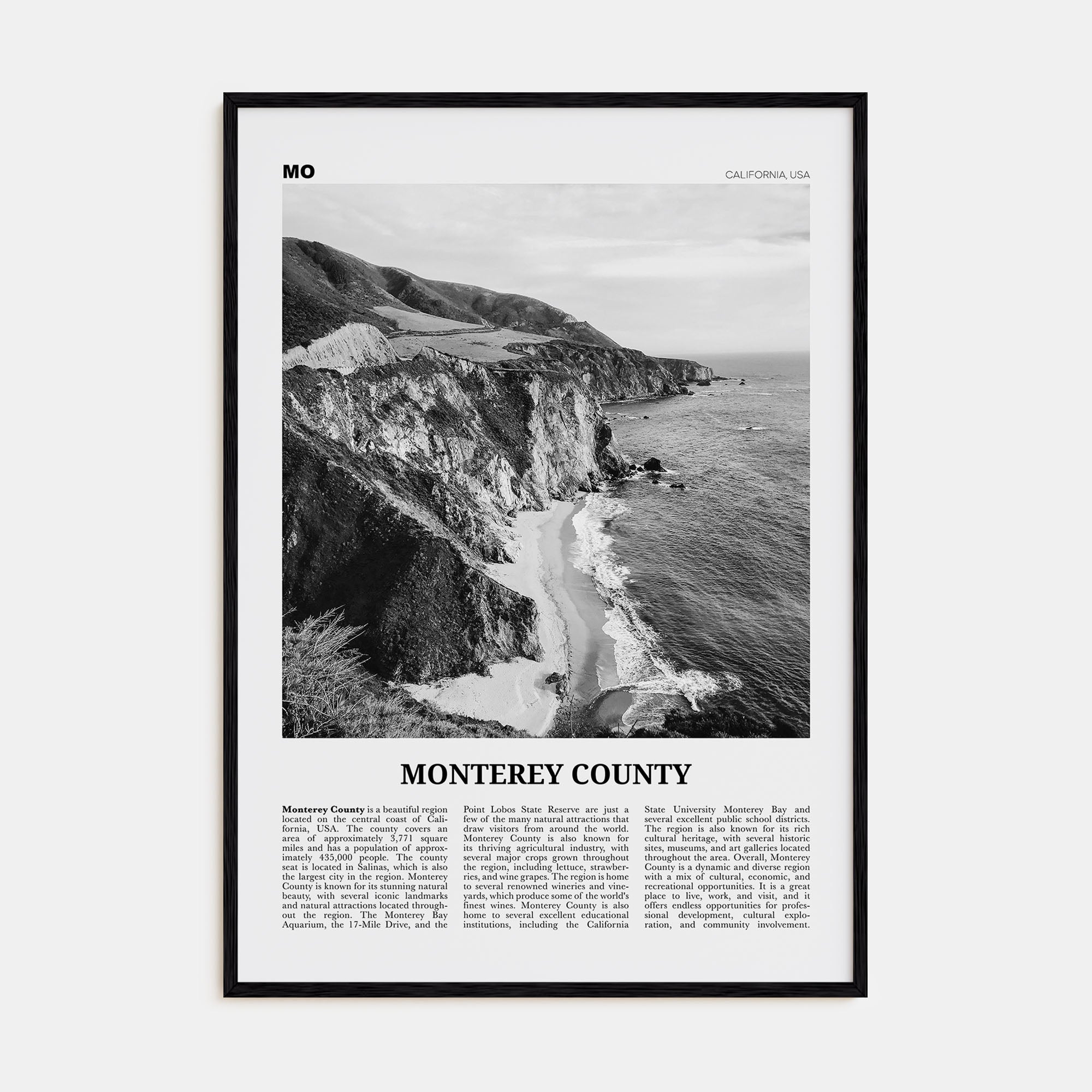 Monterey County Travel B&W Poster