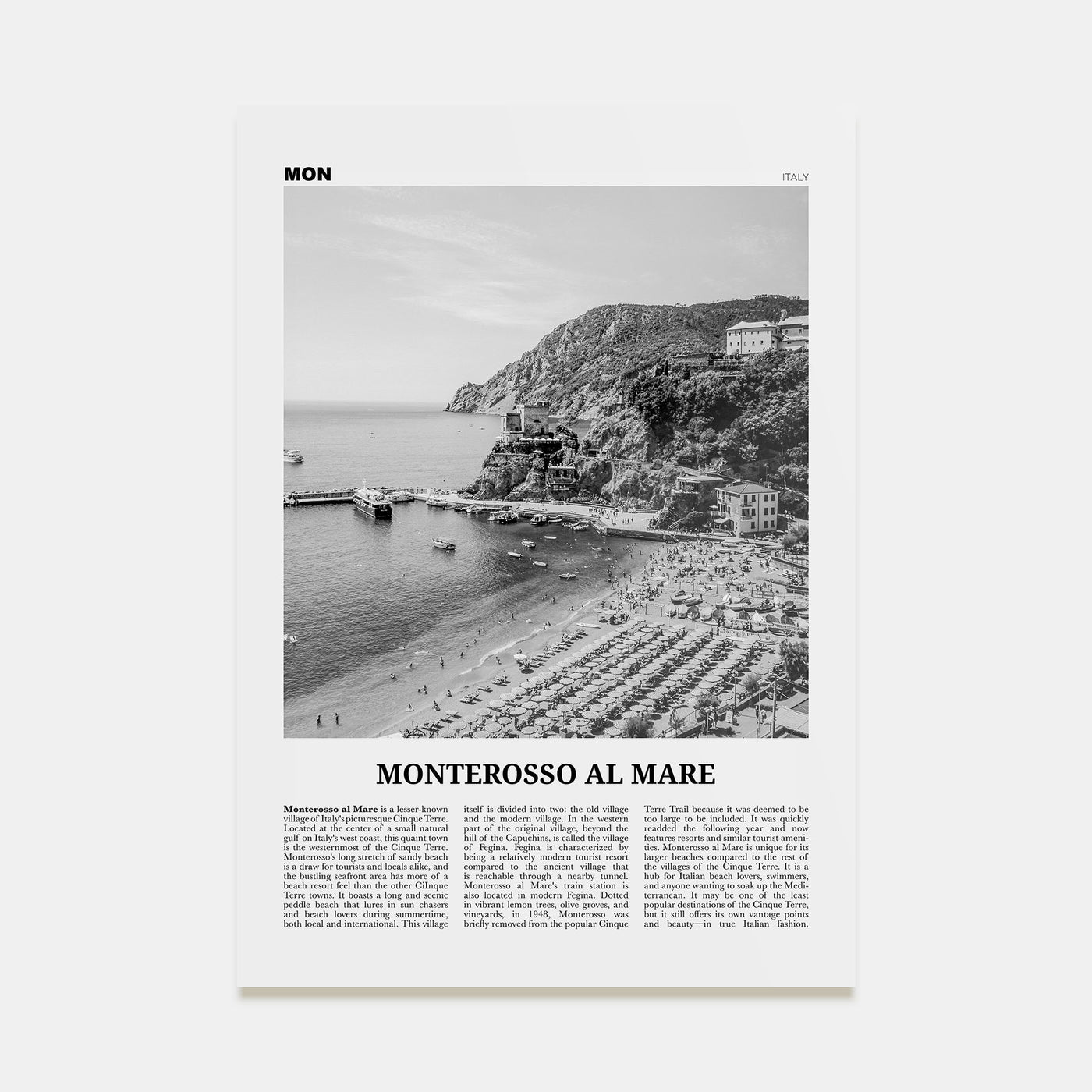 Monterosso al Mare Travel B&W Poster