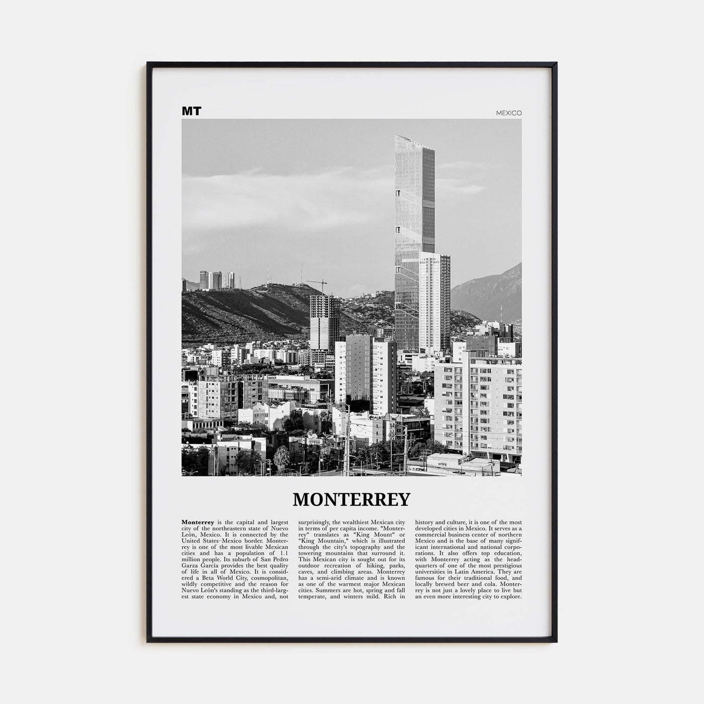 Monterrey Travel B&W No 1 Poster