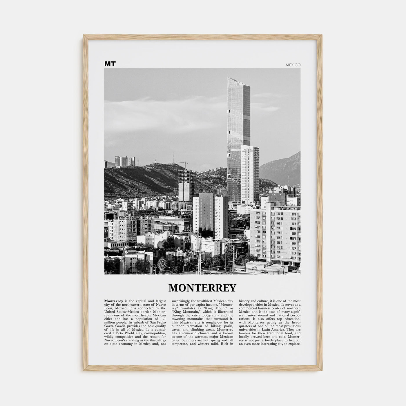 Monterrey Travel B&W No 1 Poster