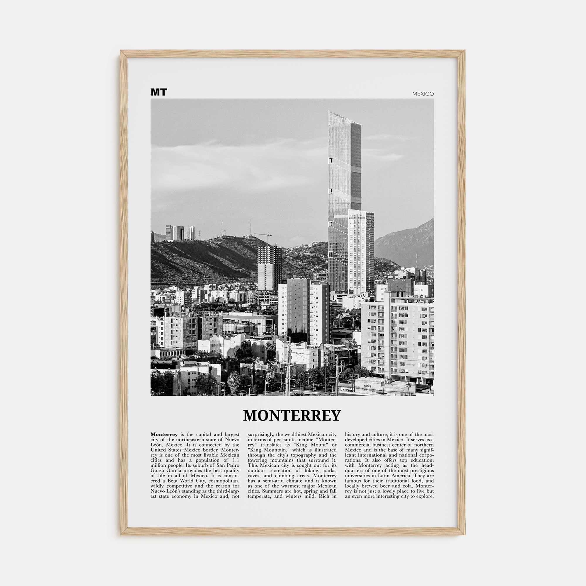 Monterrey Travel B&W No 1 Poster