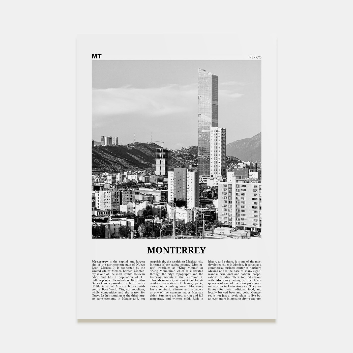 Monterrey Travel B&W No 1 Poster