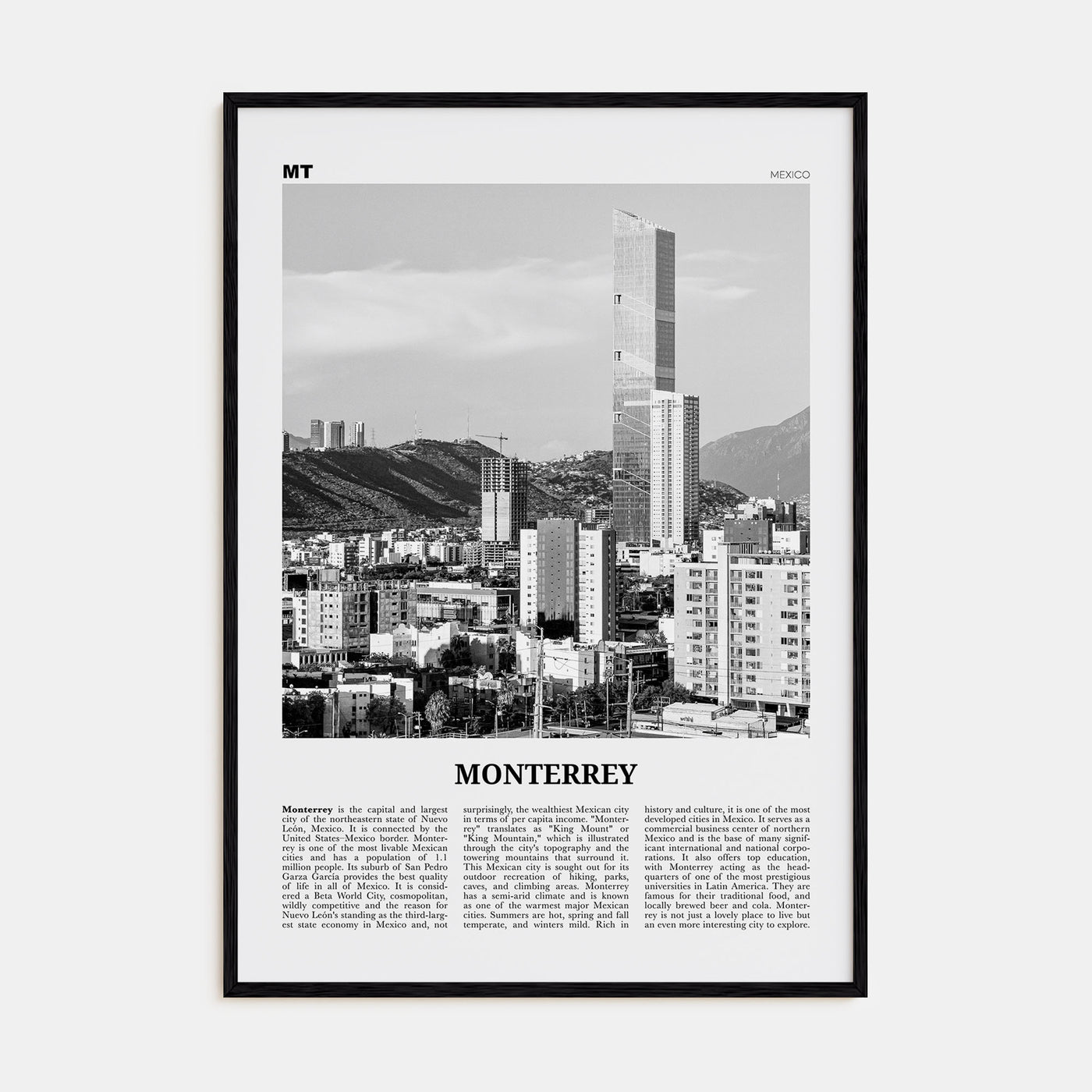 Monterrey Travel B&W No 1 Poster