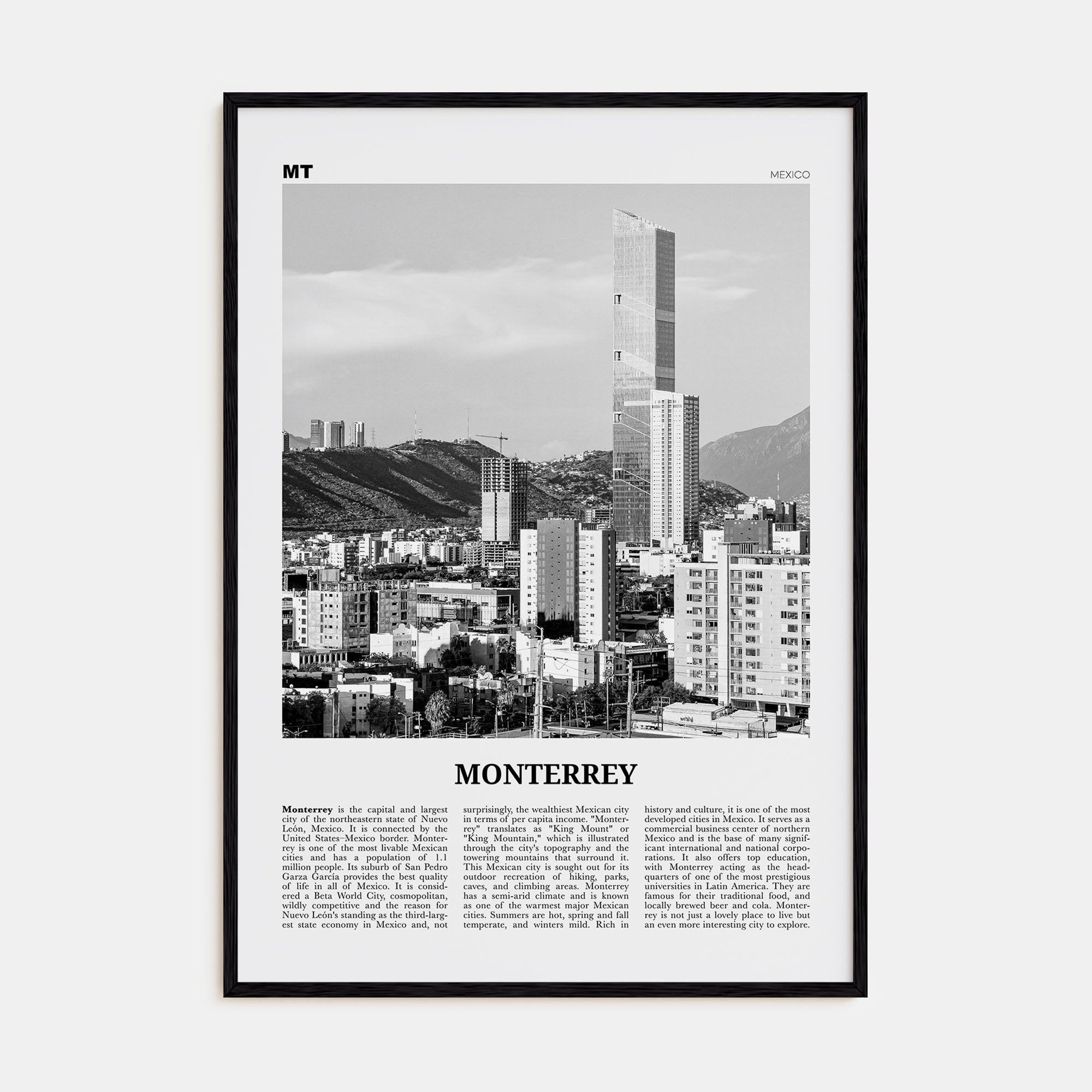 Monterrey Travel B&W No 1 Poster