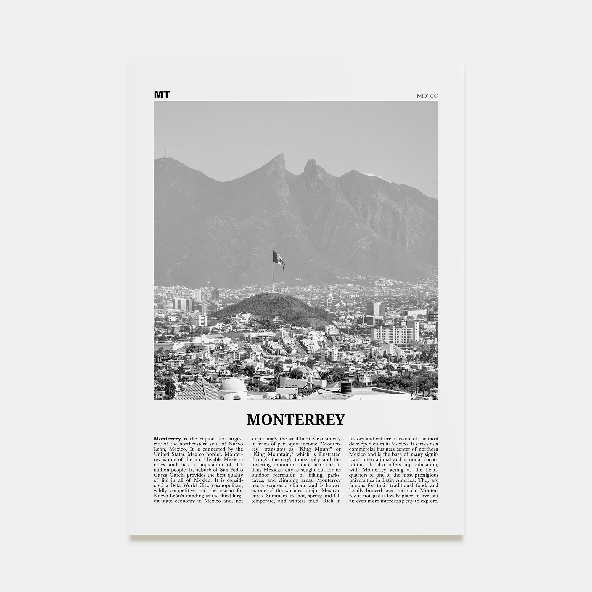 Monterrey Travel B&W No 2 Poster