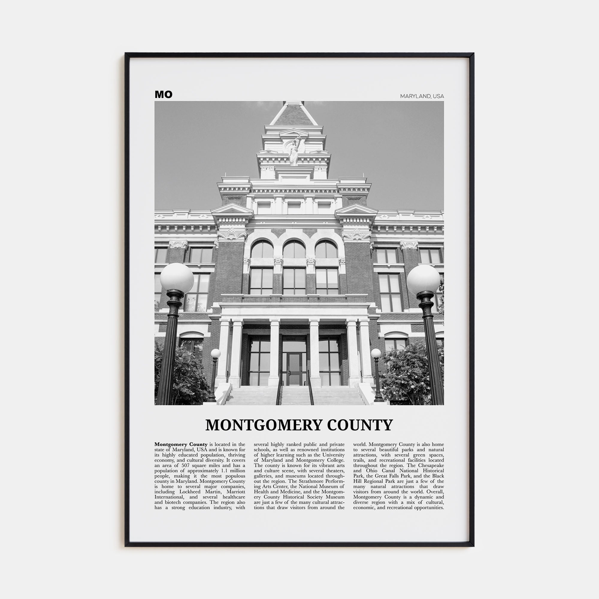 Montgomery County Travel B&W Poster