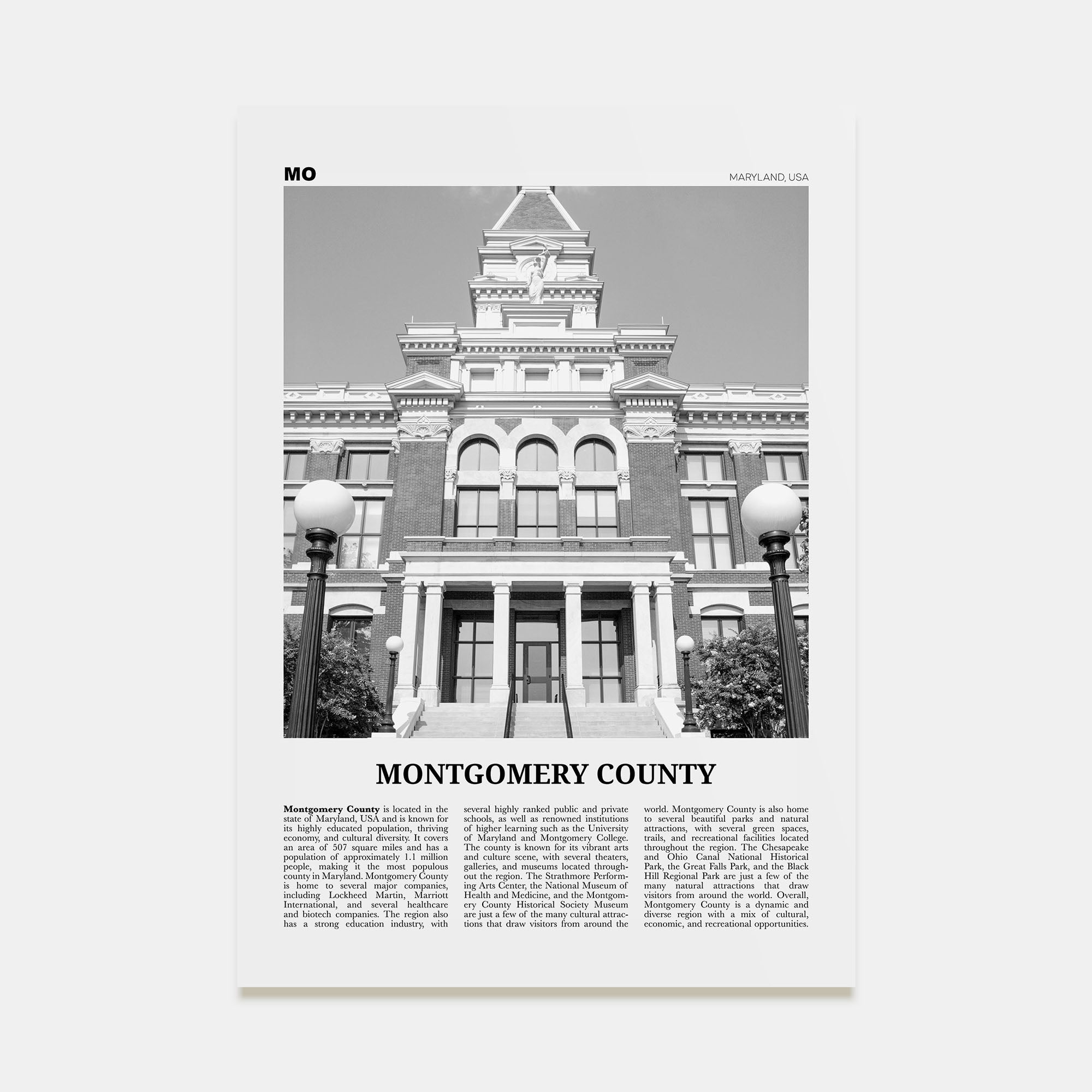 Montgomery County Travel B&W Poster