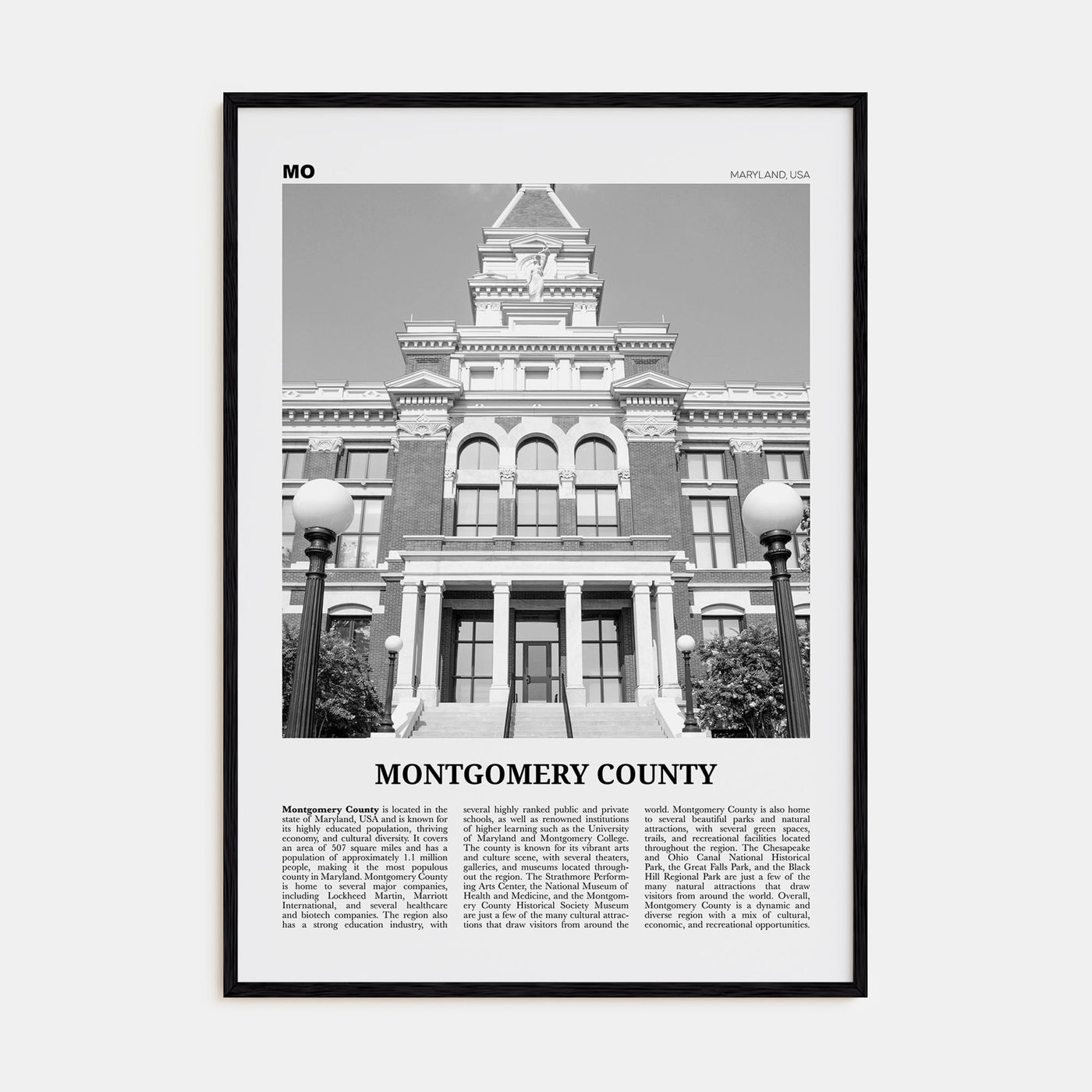 Montgomery County Travel B&W Poster