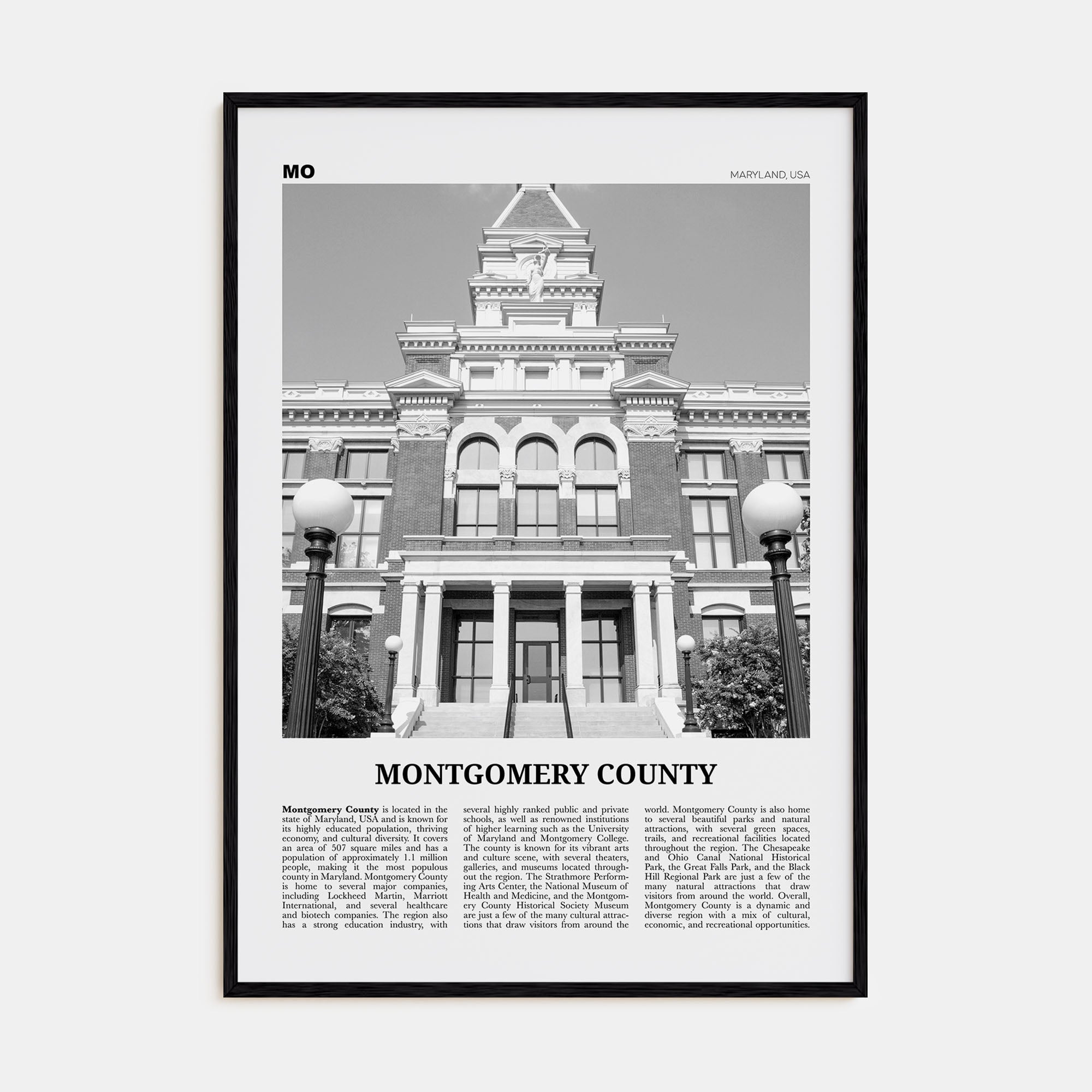 Montgomery County Travel B&W Poster