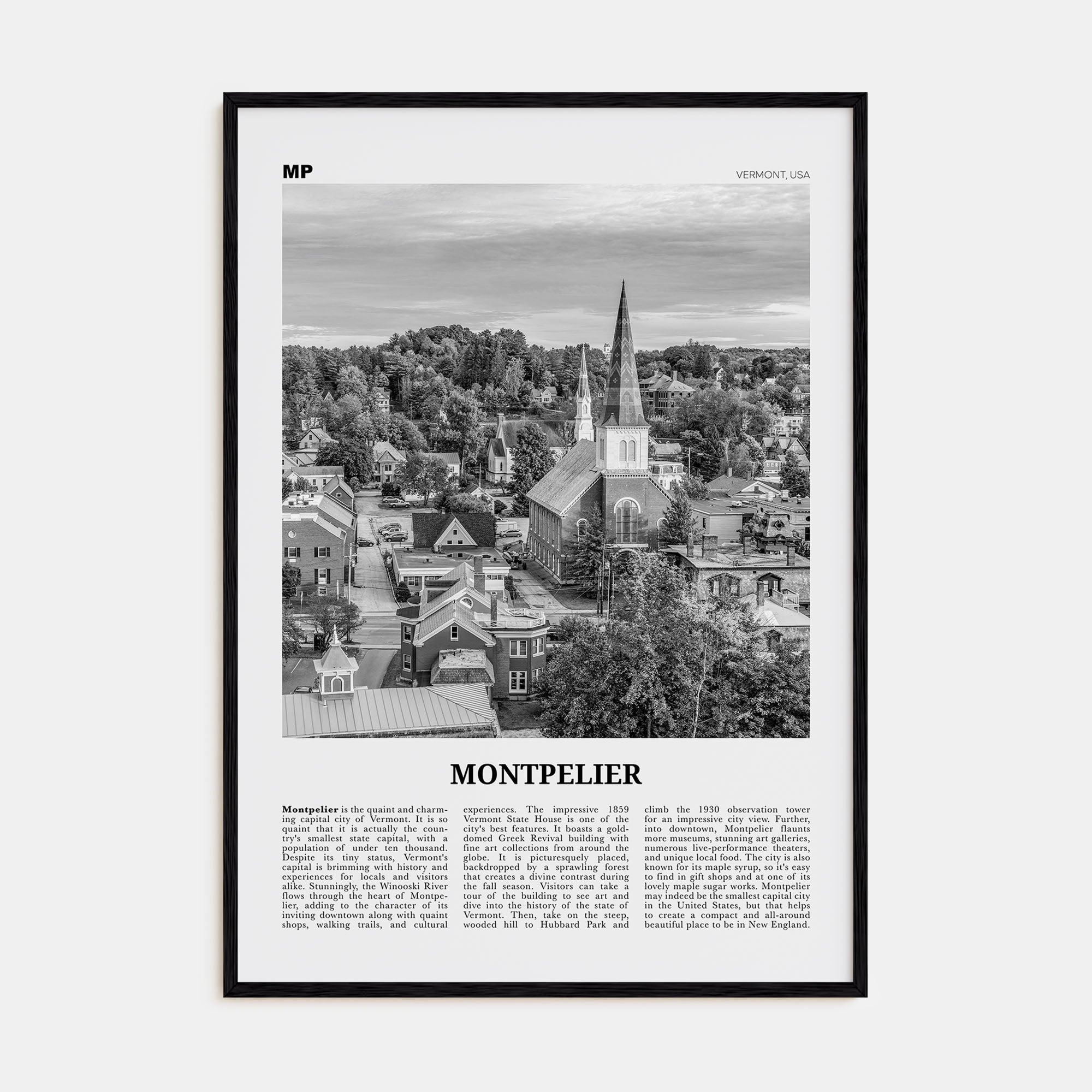 Montpelier Travel B&W Poster