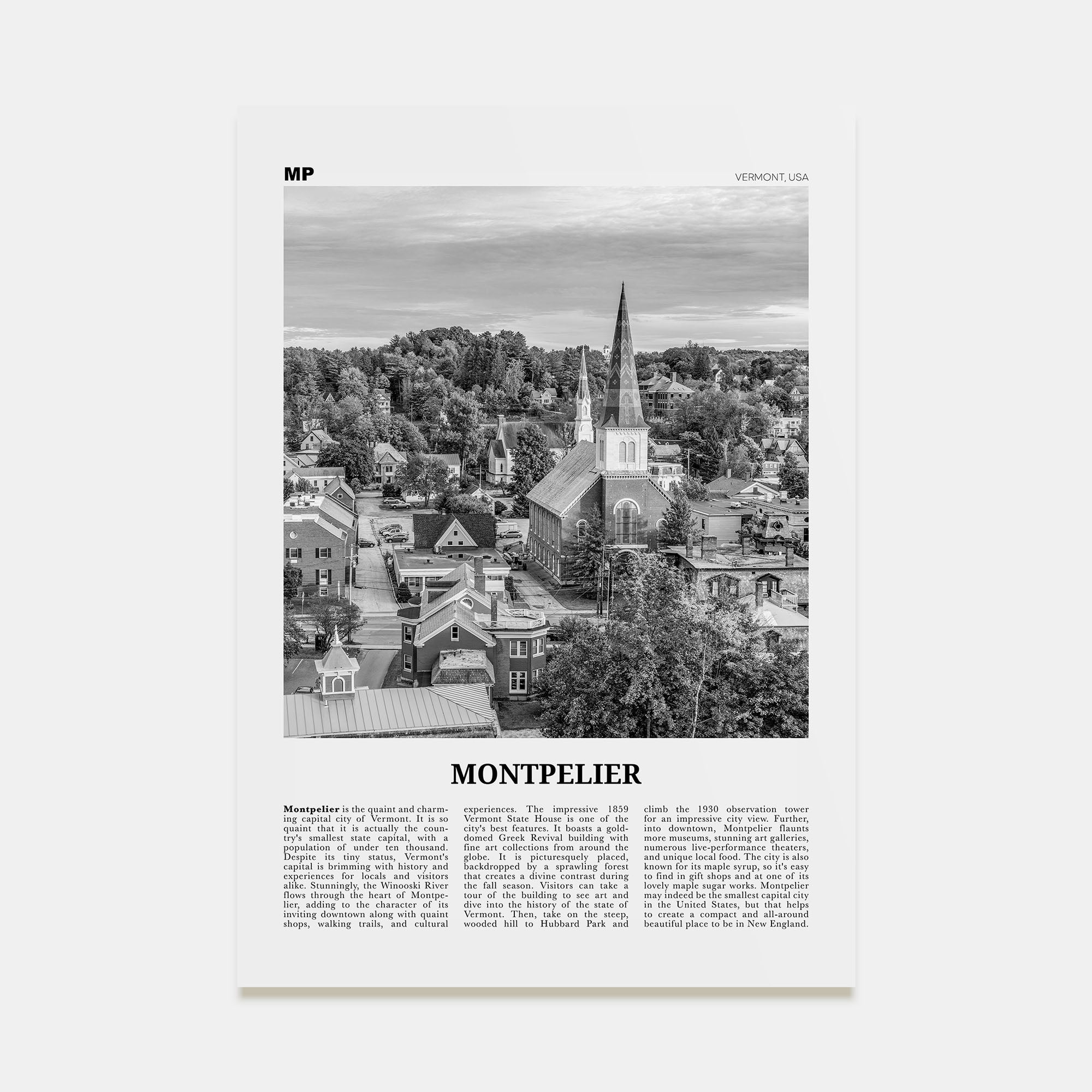 Montpelier Travel B&W Poster
