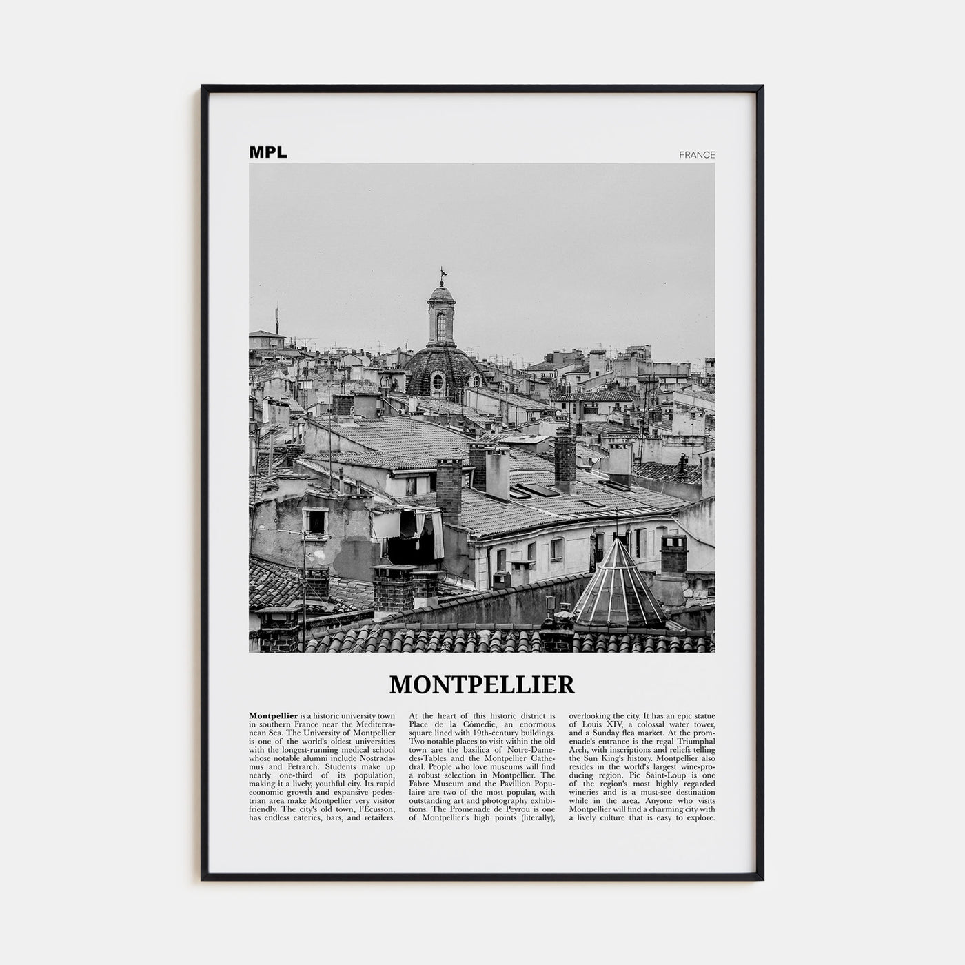 Montpellier Travel B&W Poster