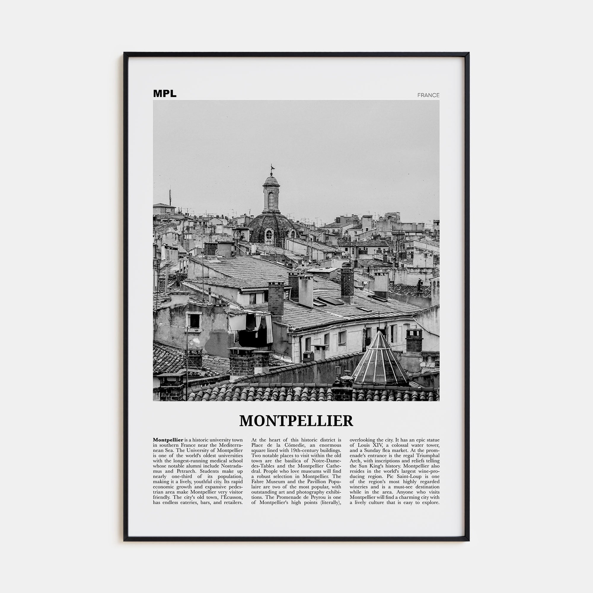 Montpellier Travel B&W Poster