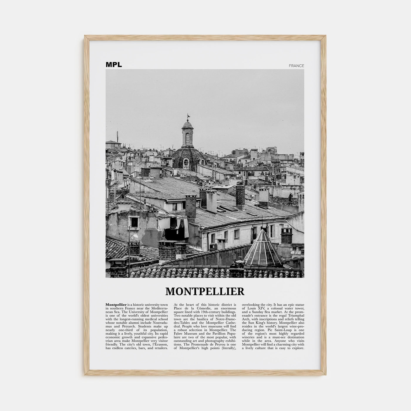 Montpellier Travel B&W Poster