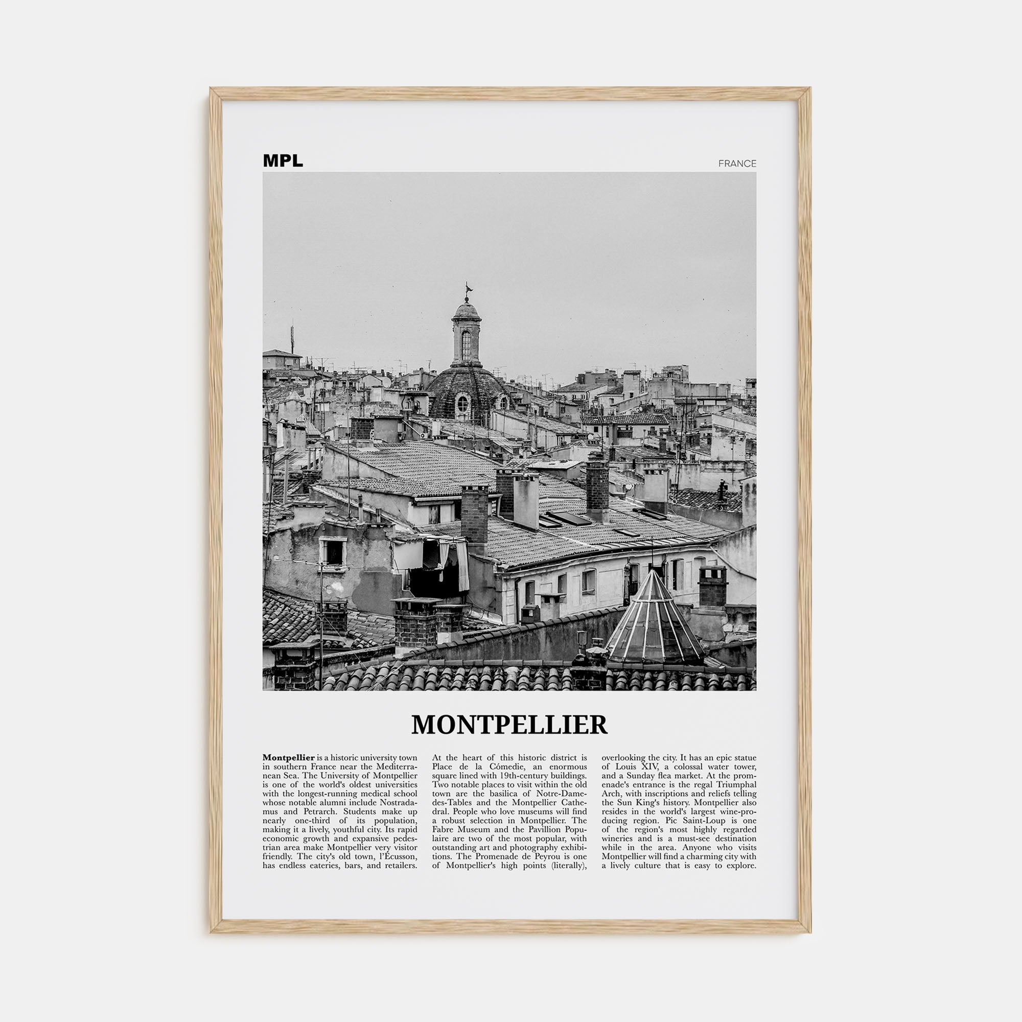 Montpellier Travel B&W Poster