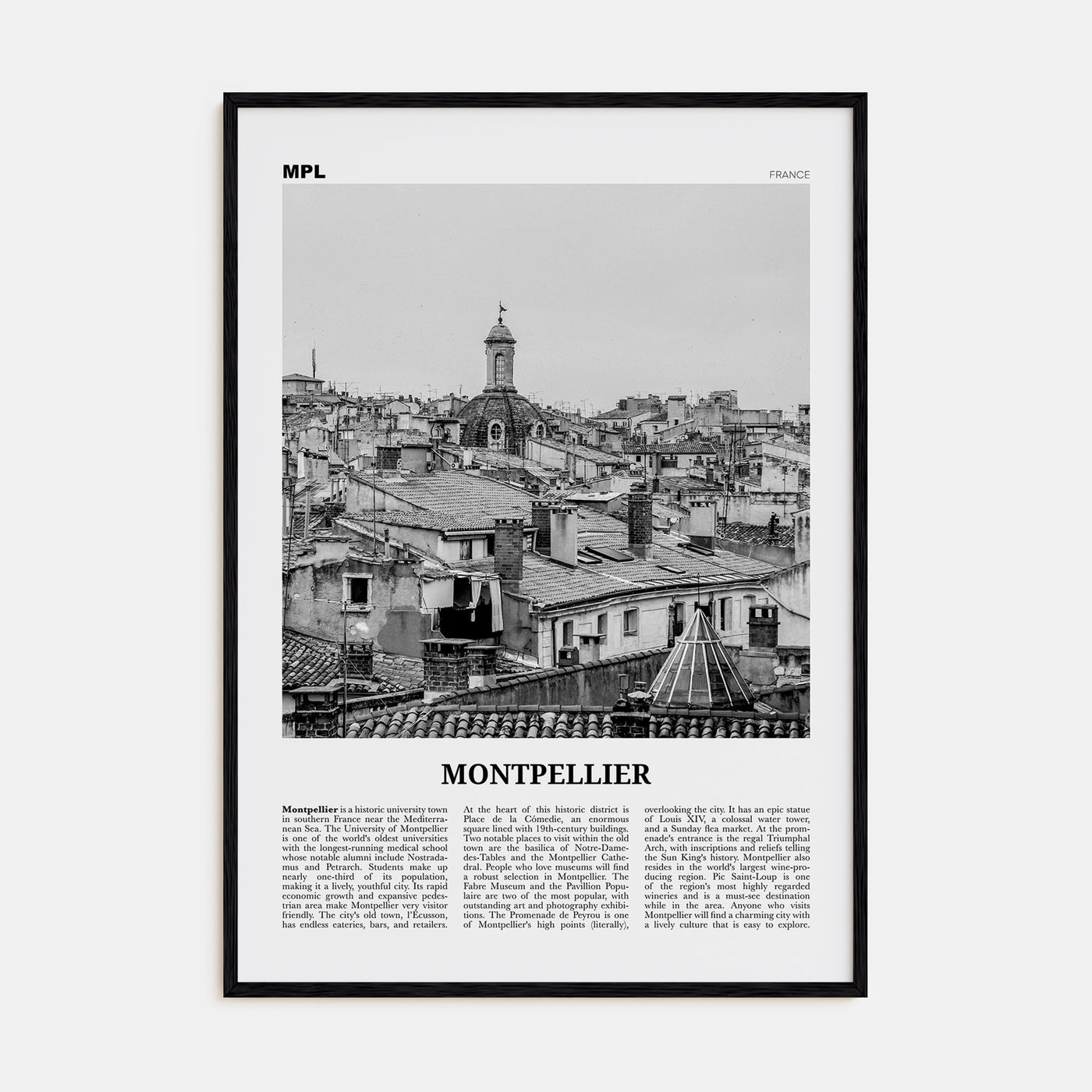 Montpellier Travel B&W Poster