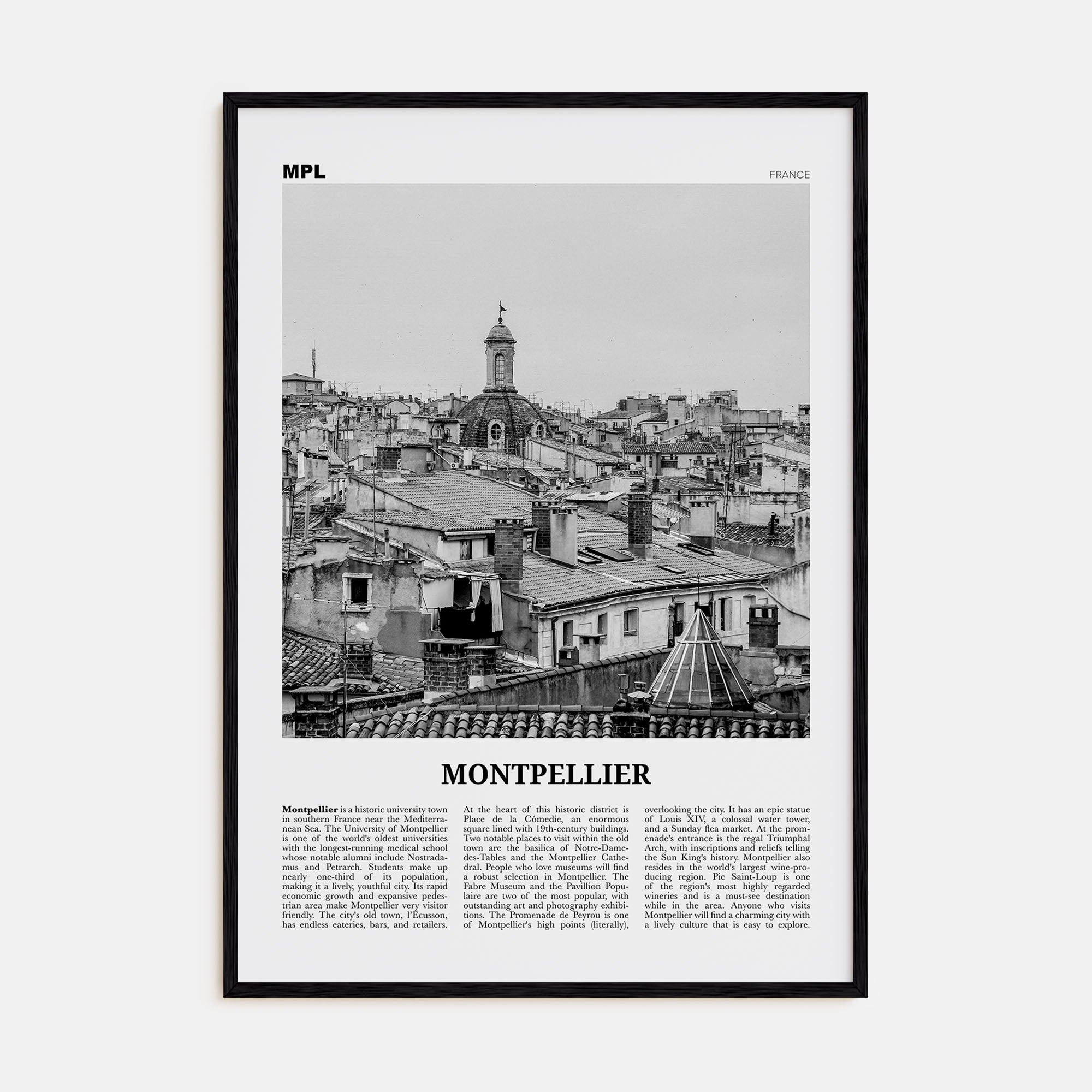 Montpellier Travel B&W Poster