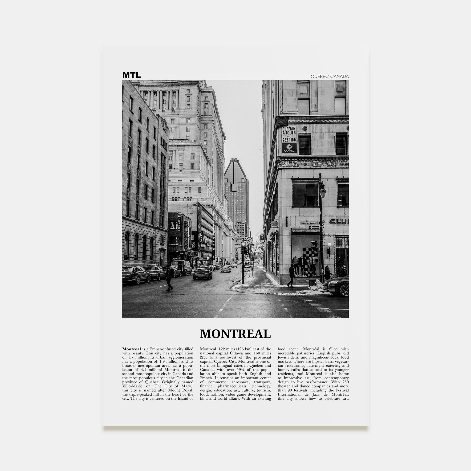 Montreal Travel B&W No 2 Poster