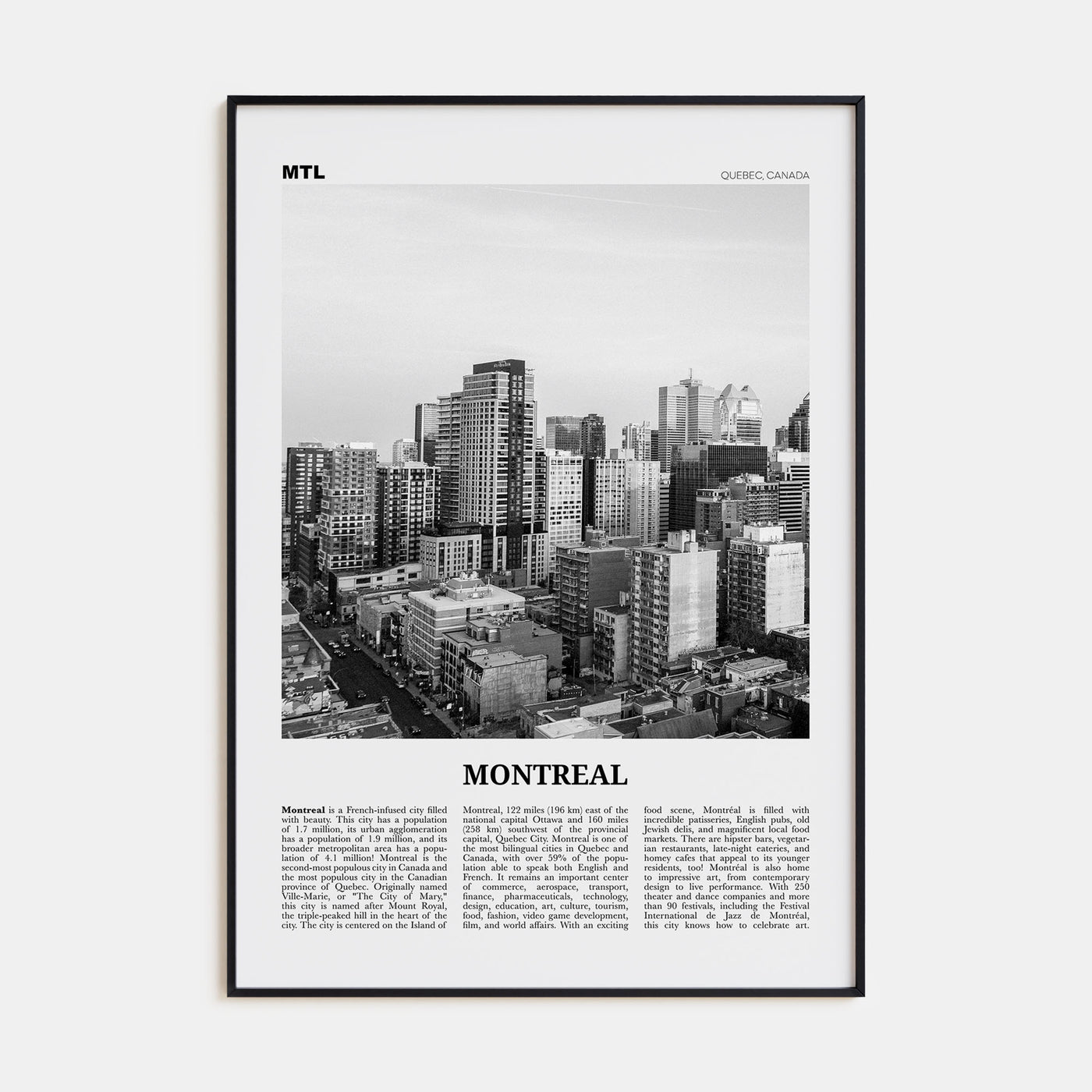 Montreal Travel B&W No 3 Poster