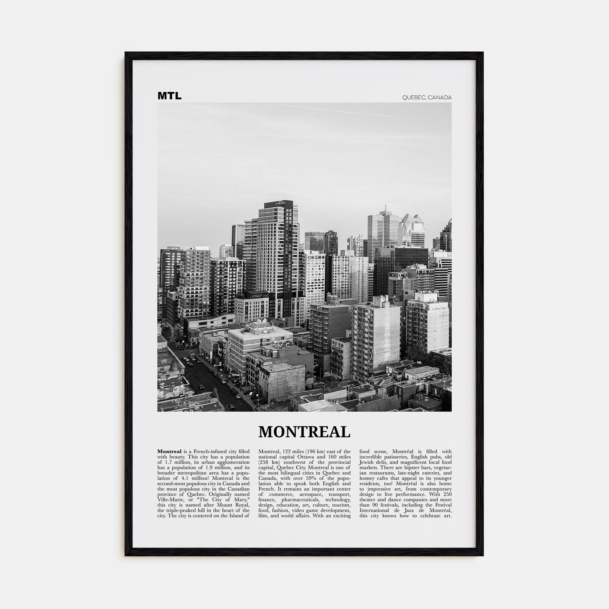 Montreal Travel B&W No 3 Poster