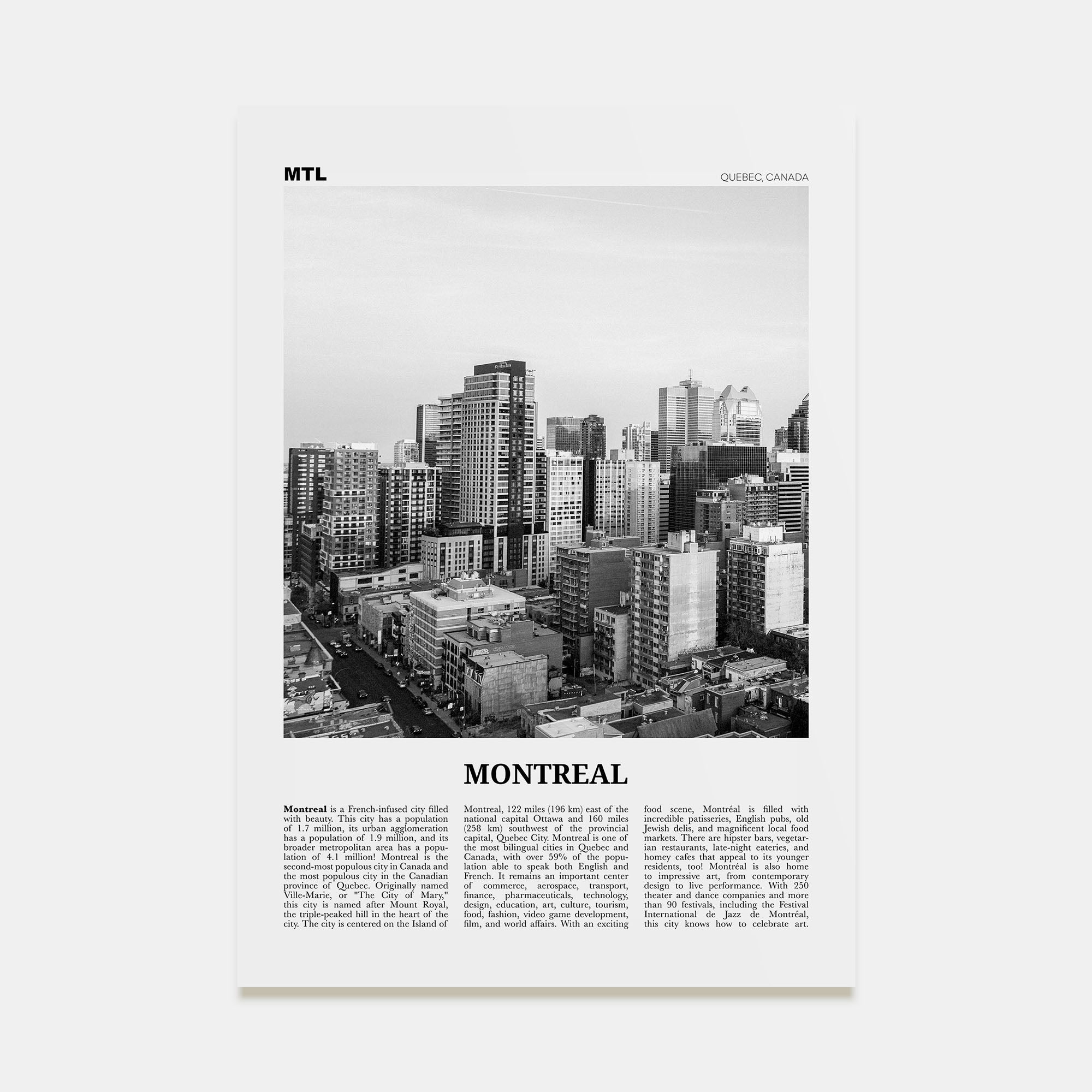 Montreal Travel B&W No 3 Poster