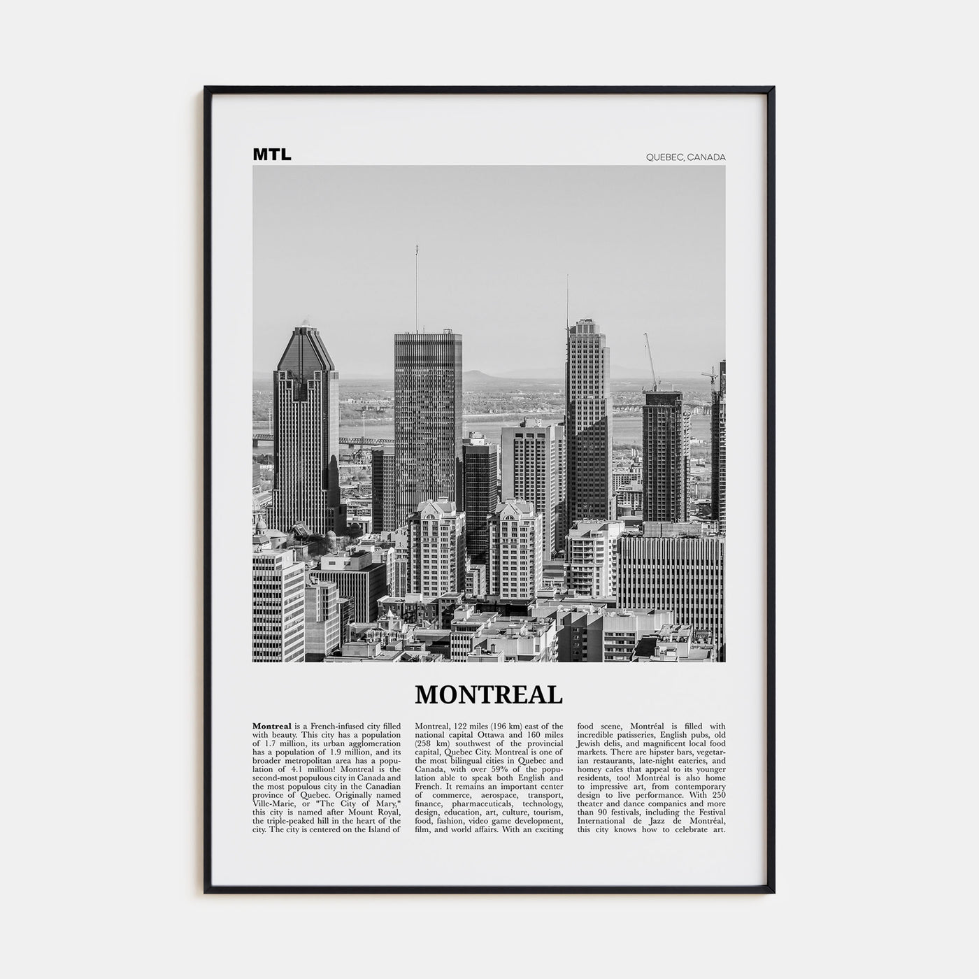 Montreal Travel B&W No 4 Poster