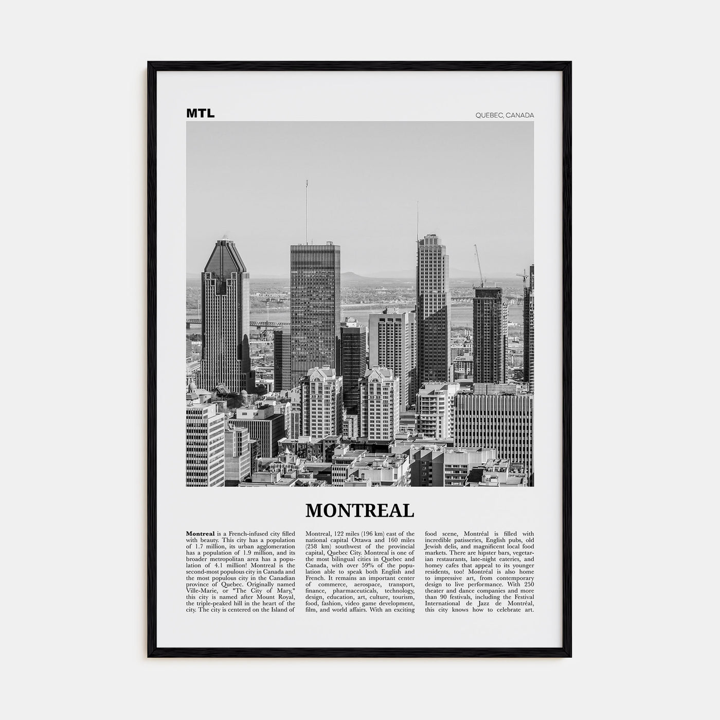 Montreal Travel B&W No 4 Poster