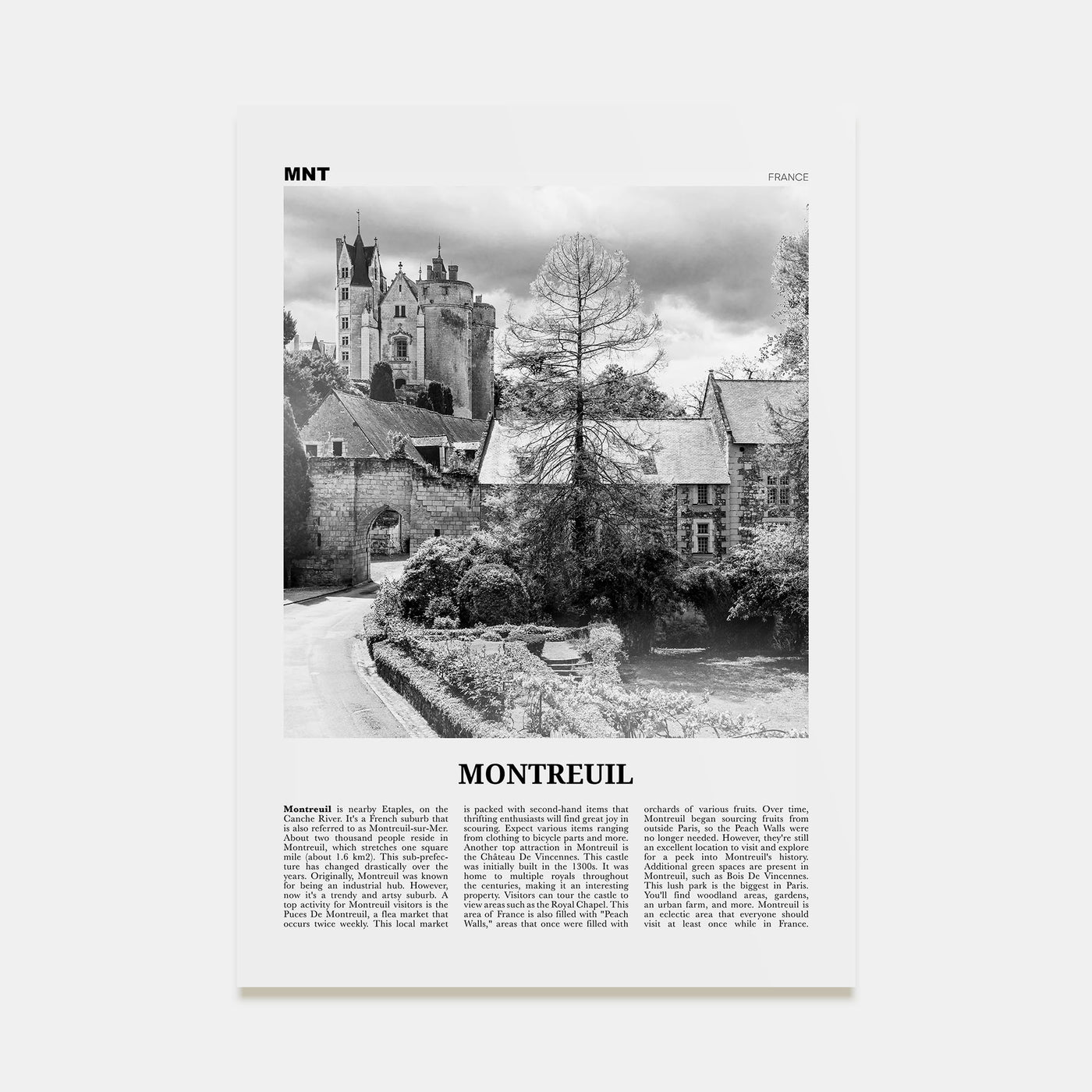 Montreuil Travel B&W Poster