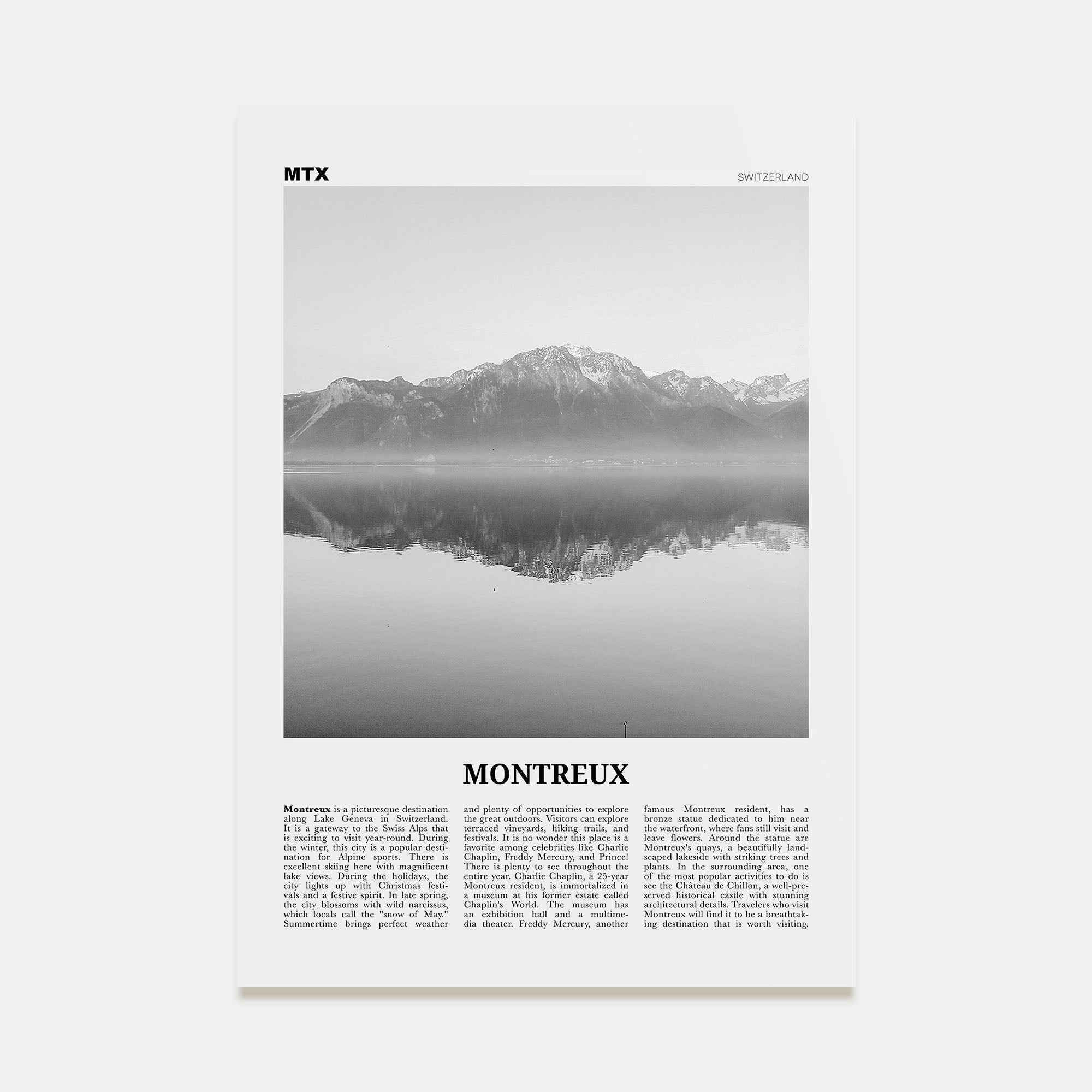 Montreux Travel B&W Poster