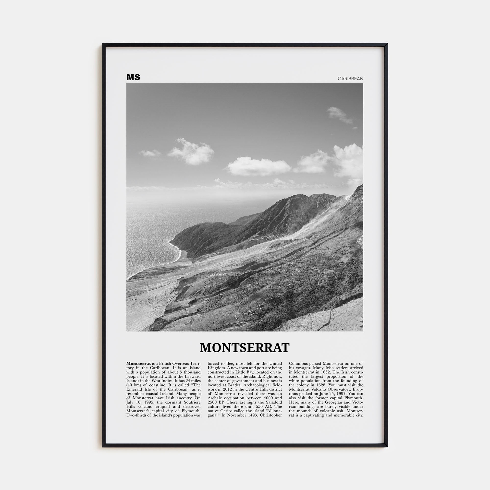 Montserrat, Caribbean Travel B&W Poster