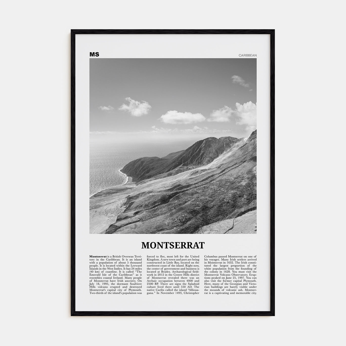 Montserrat, Caribbean Travel B&W Poster