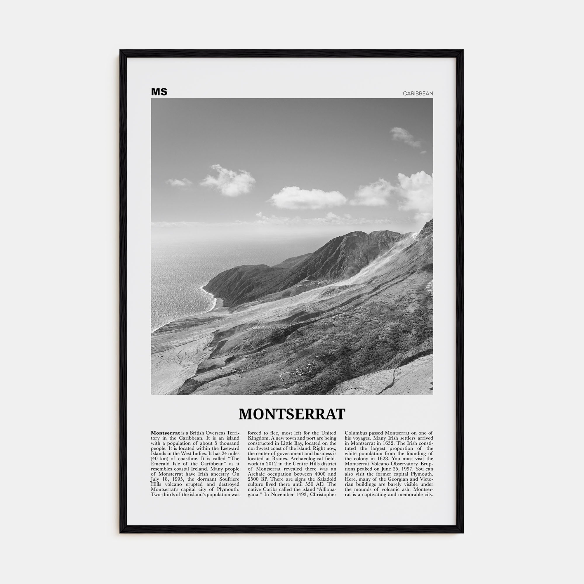 Montserrat, Caribbean Travel B&W Poster