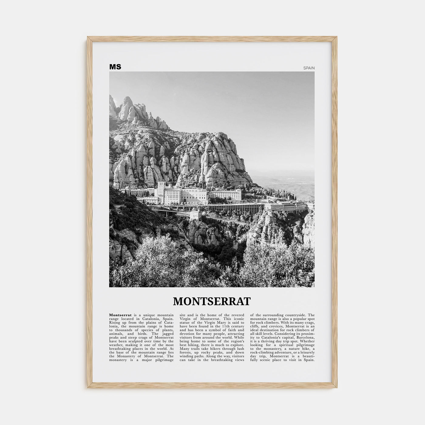 Montserrat, Spain Travel B&W Poster