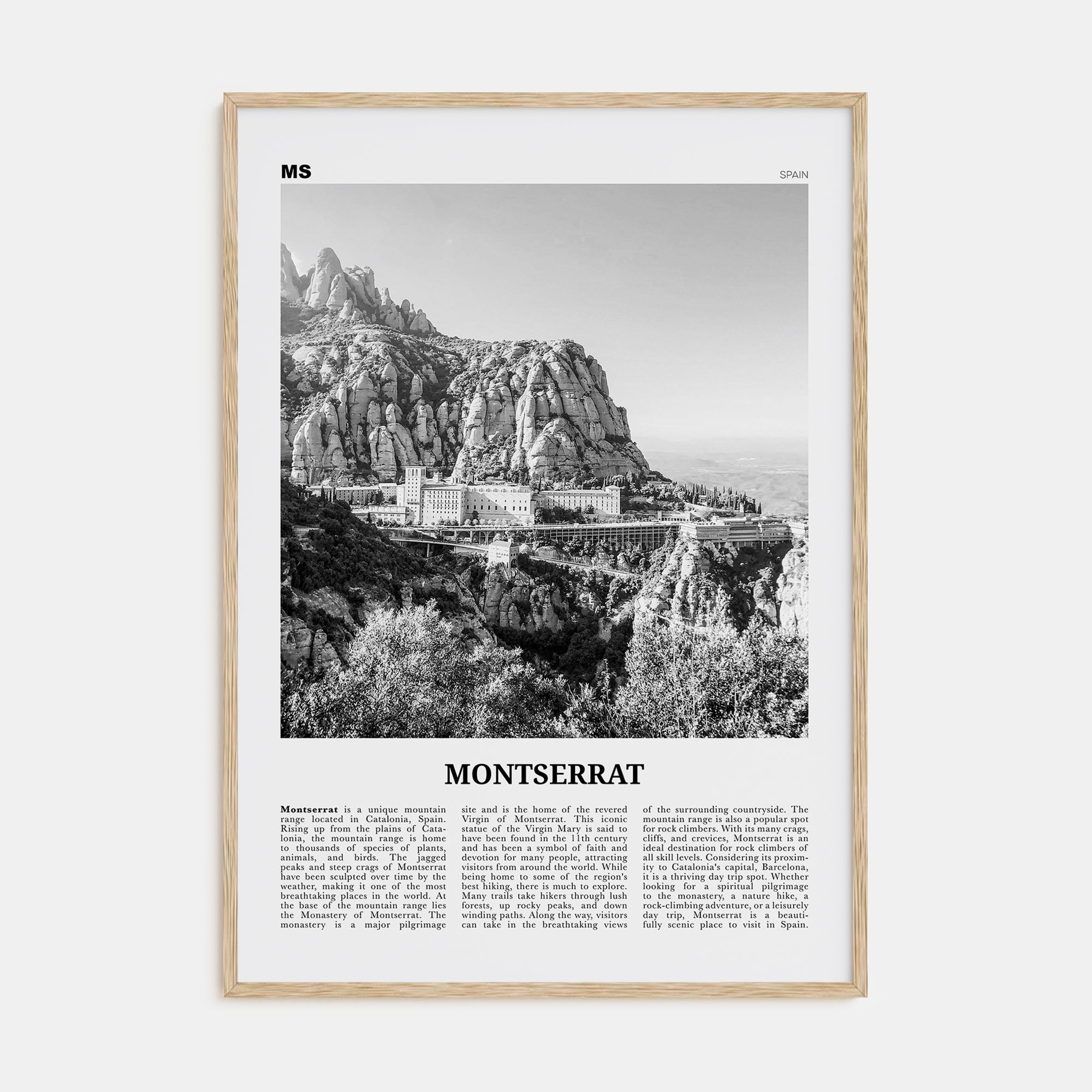 Montserrat, Spain Travel B&W Poster