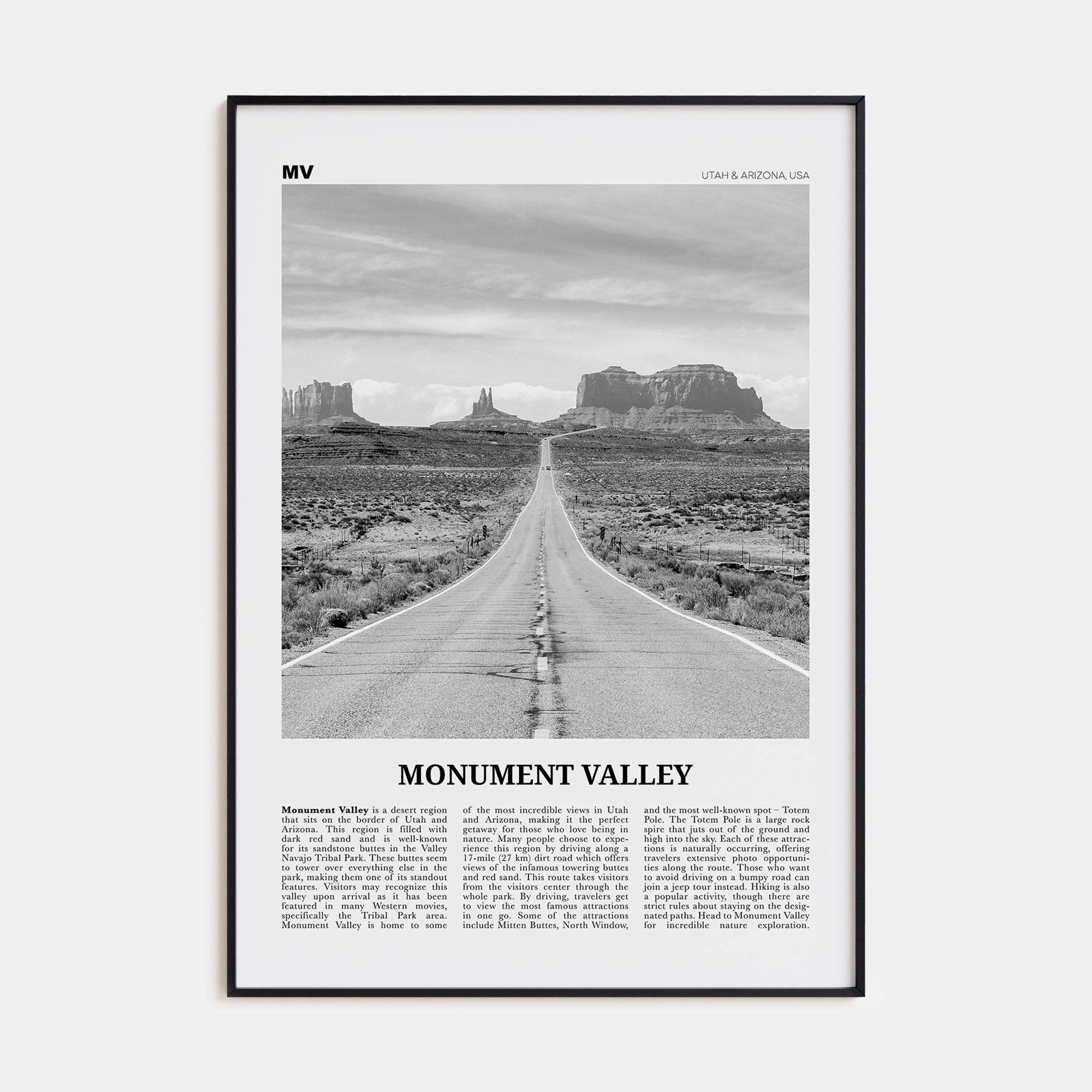 Monument Valley Travel B&W Poster