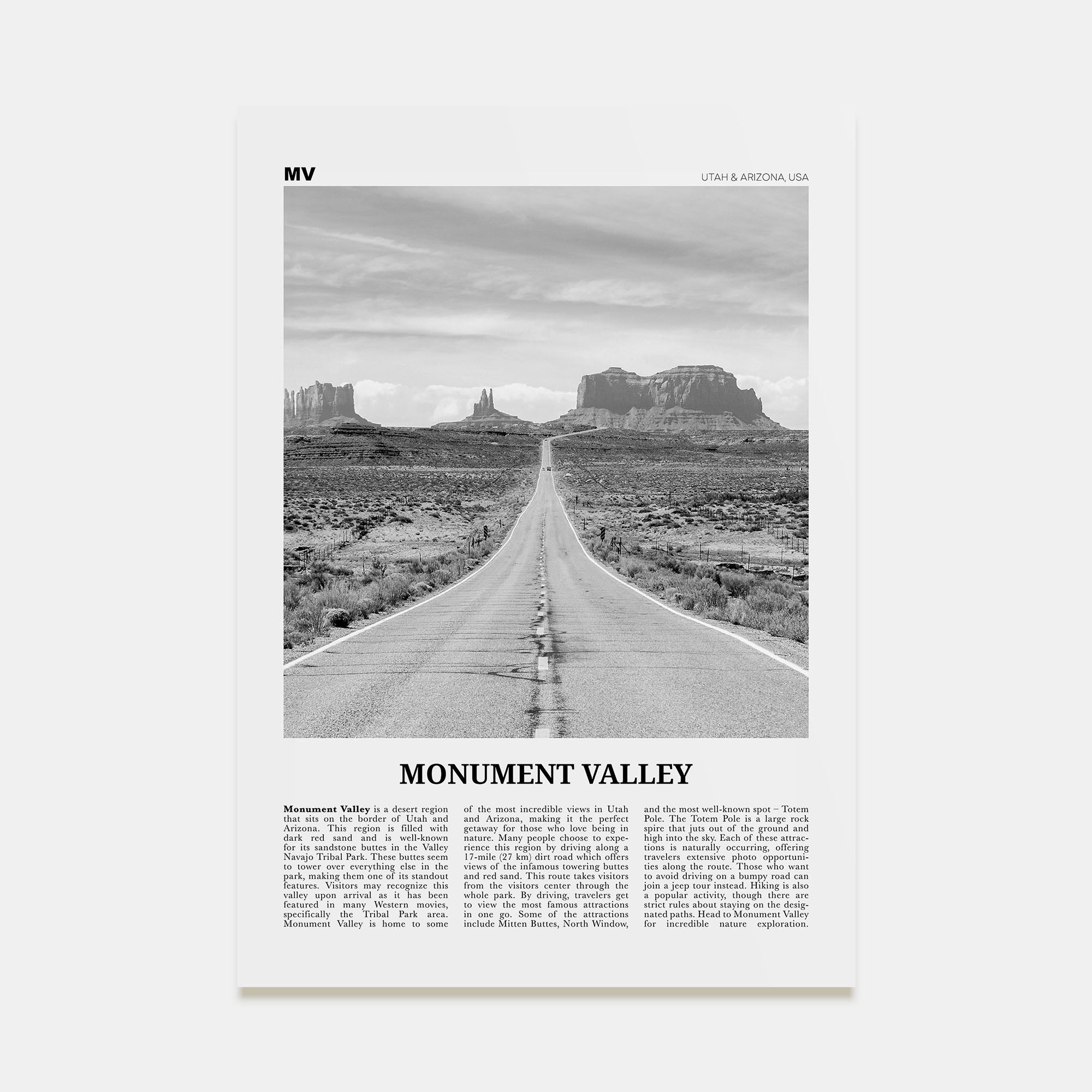 Monument Valley Travel B&W Poster