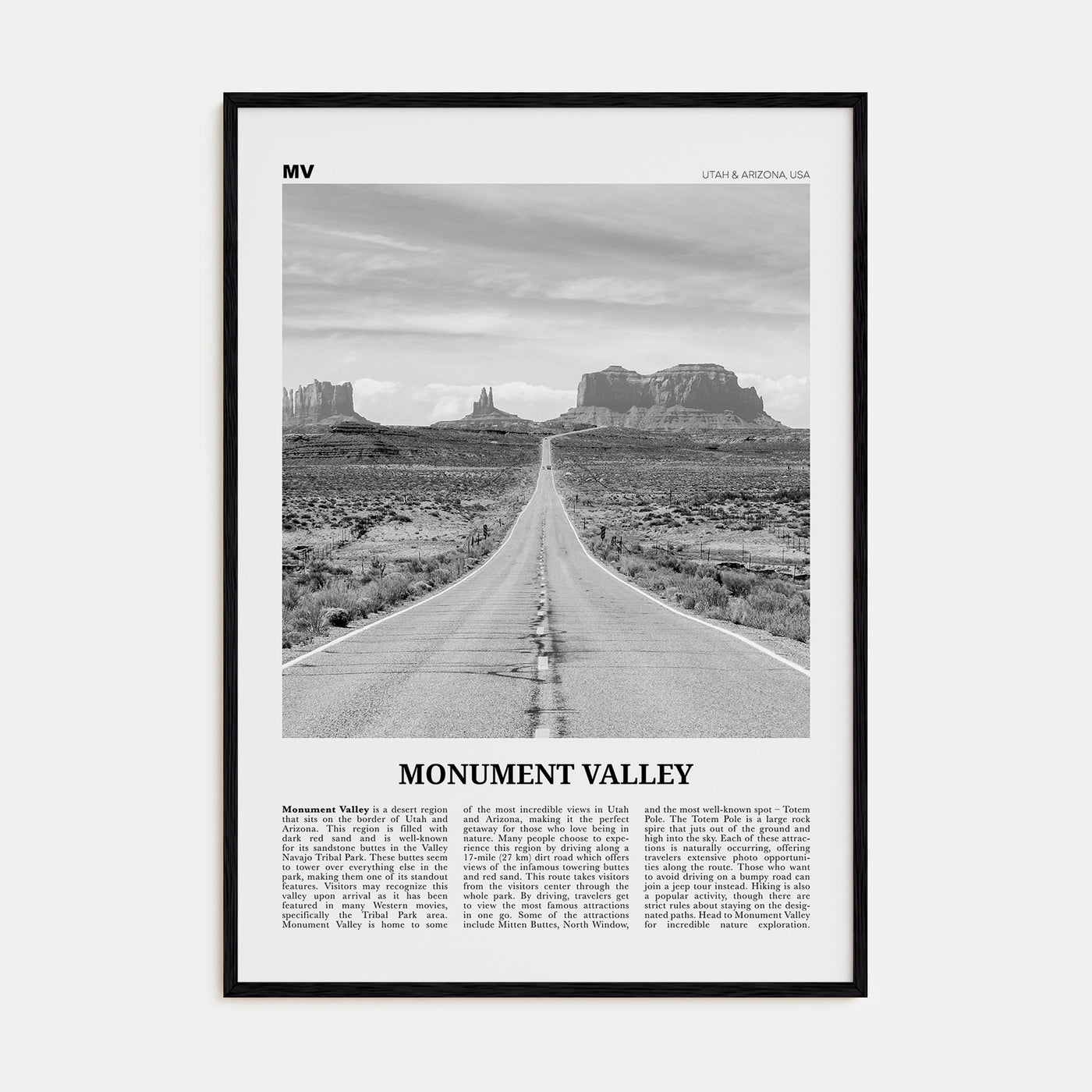 Monument Valley Travel B&W Poster
