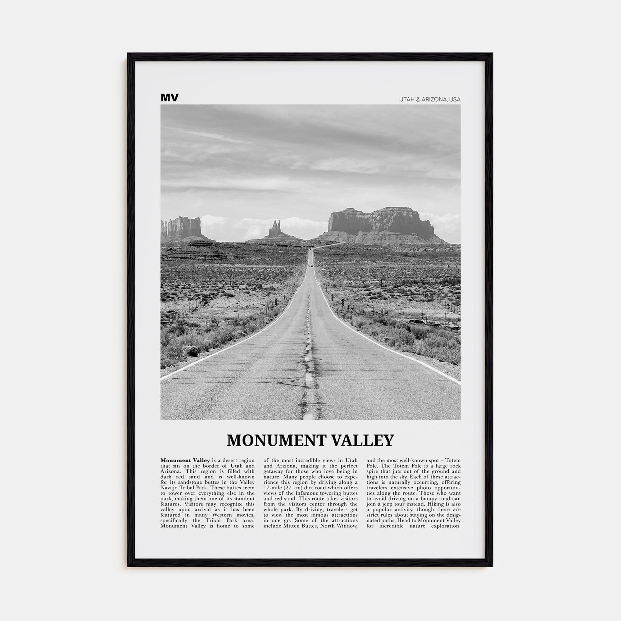Monument Valley Travel B&W Poster